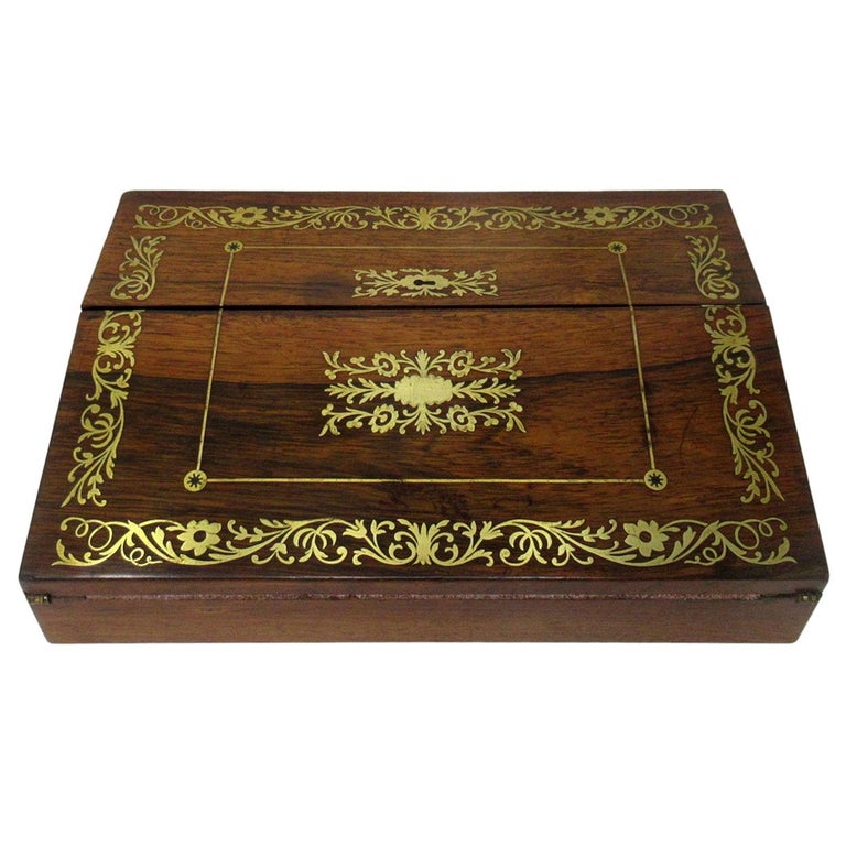 French English Rosewood Brass Inlaid Boulle Writing Slope Box Desk 19th Century At 1stdibs
