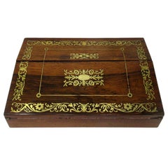 French English Rosewood Brass Inlaid Boulle Writing Slope Box Desk, 19th Century