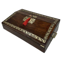 Antique French English Rosewood Brass Inlaid Boulle Writing Slope Box Desk 19thC
