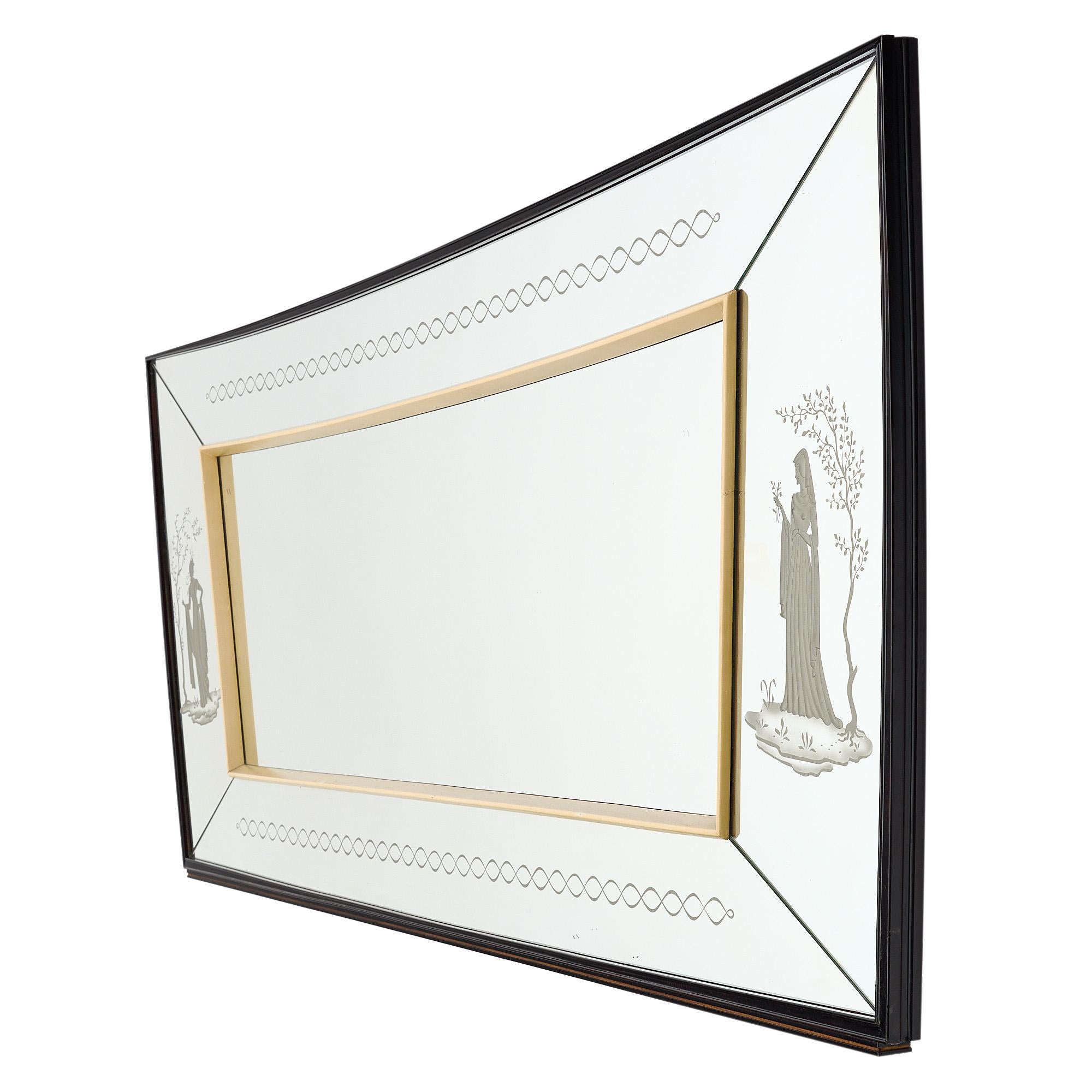 Mid-Century Modern French Engraved Mirror