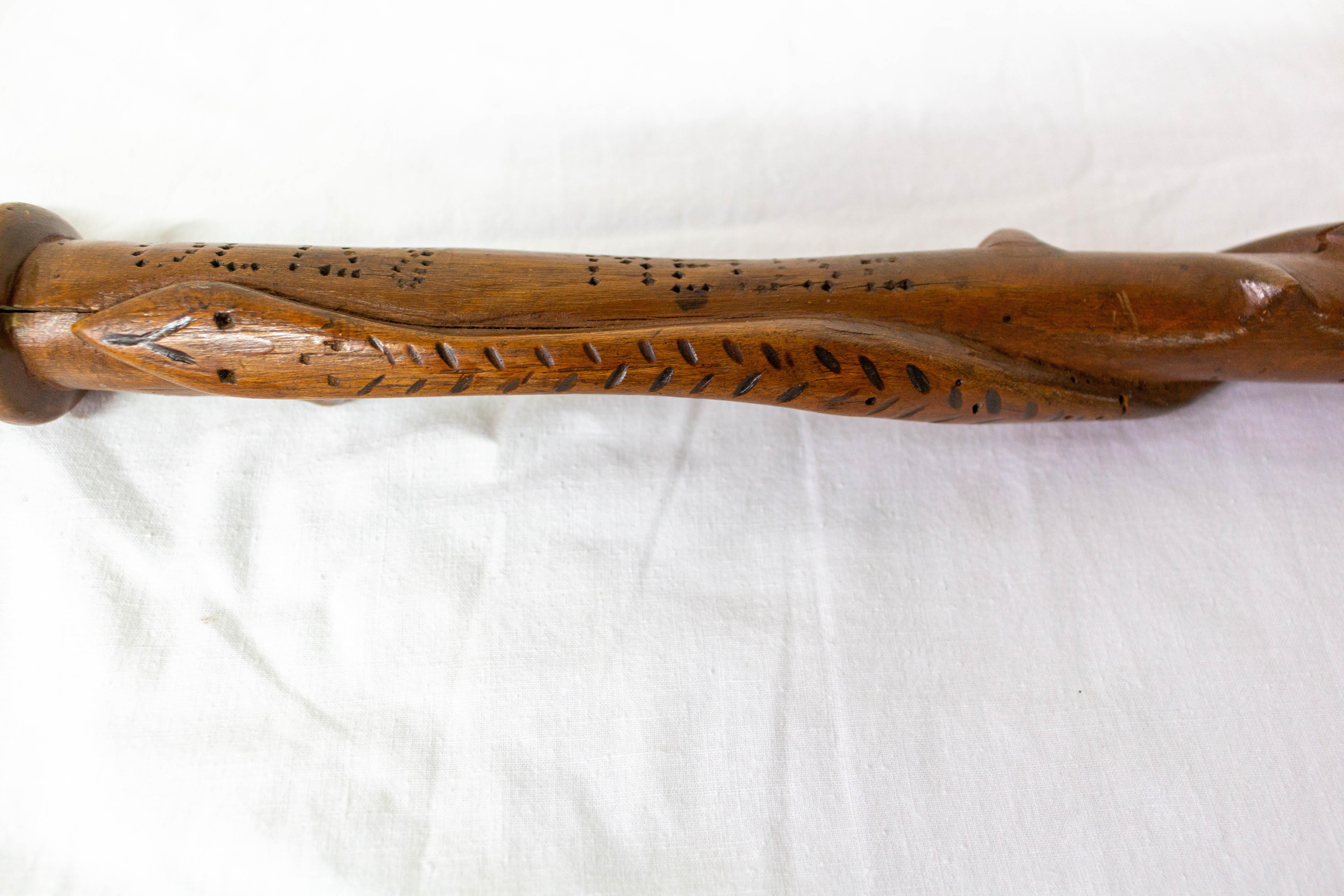 Poplar French Engraved Snake on a Cane or Walking Stick Phoney War, Meuse 1939/1940