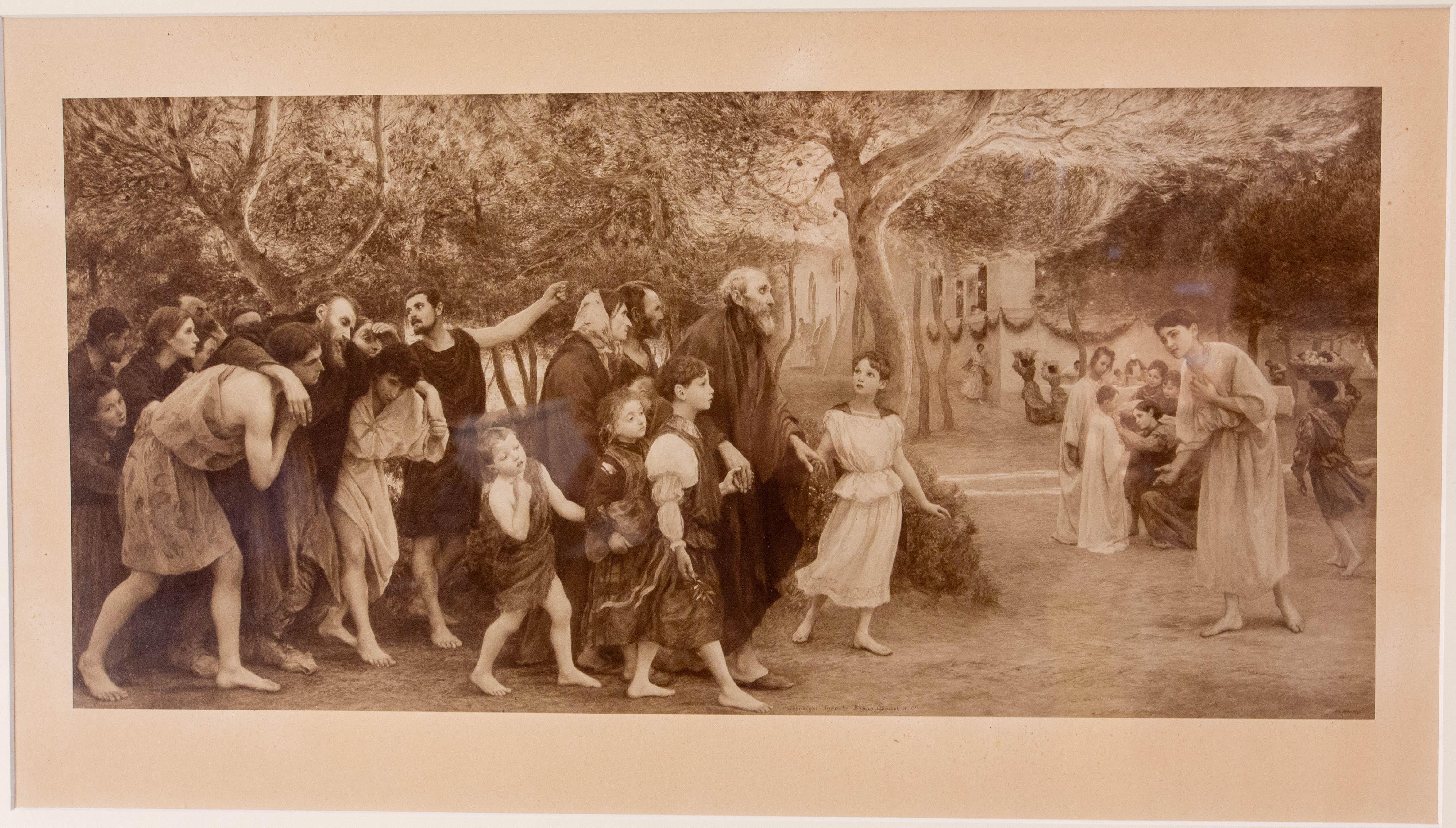 Paper French Engraving Gospel Scene Banquet Guests Eugene Burnand, 1900 For Sale