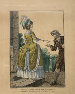 French Engraving Hand Colored Galerie des Modes Costumes Francais, 1779.