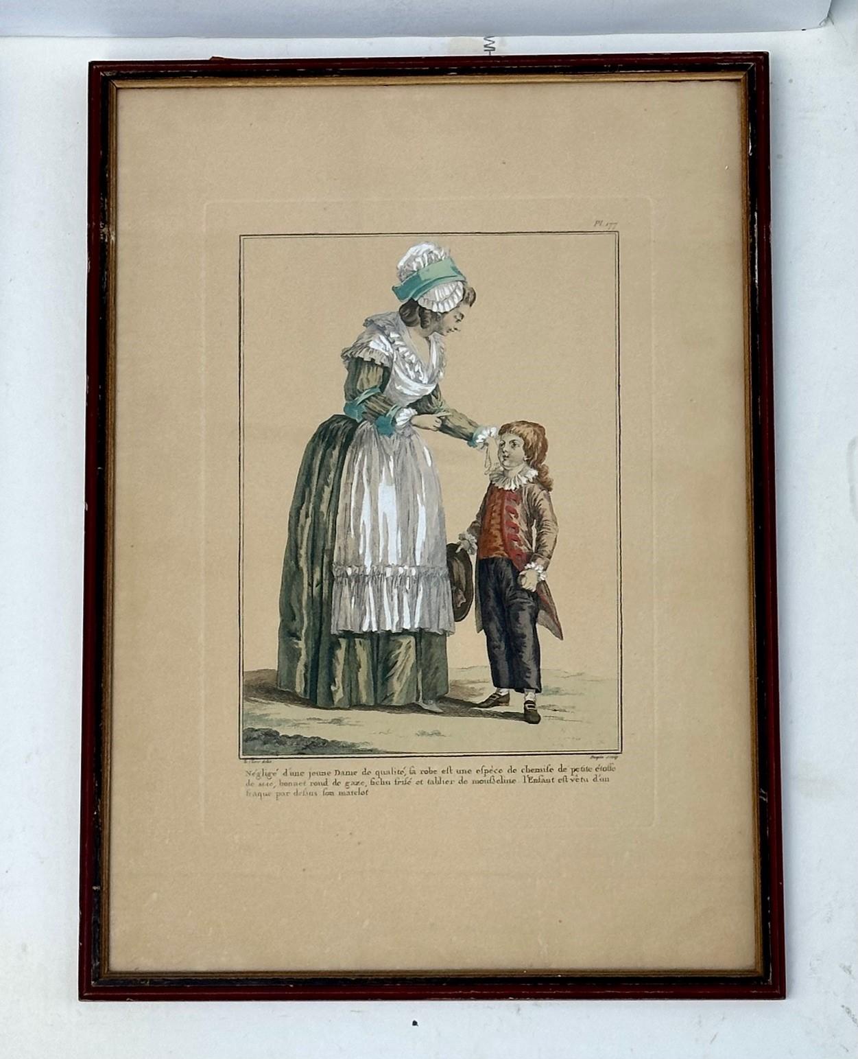 Gravure française colorée à la main Galerie des modes Costumes françaises, 1779

Rare gravure de mode française ancienne coloriée à la main publiée pour la première fois à Paris en 1779. Les compositions sont basées sur les vêtements et les