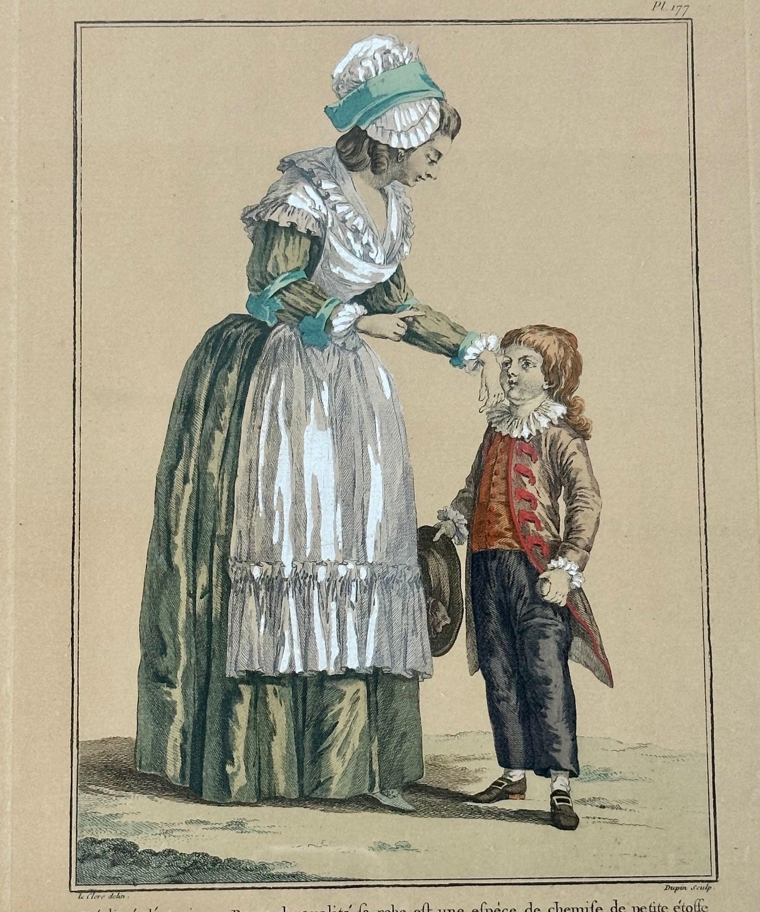 Français Gravure française colorée à la main Galerie des modes Costumes françaises, 1779 en vente