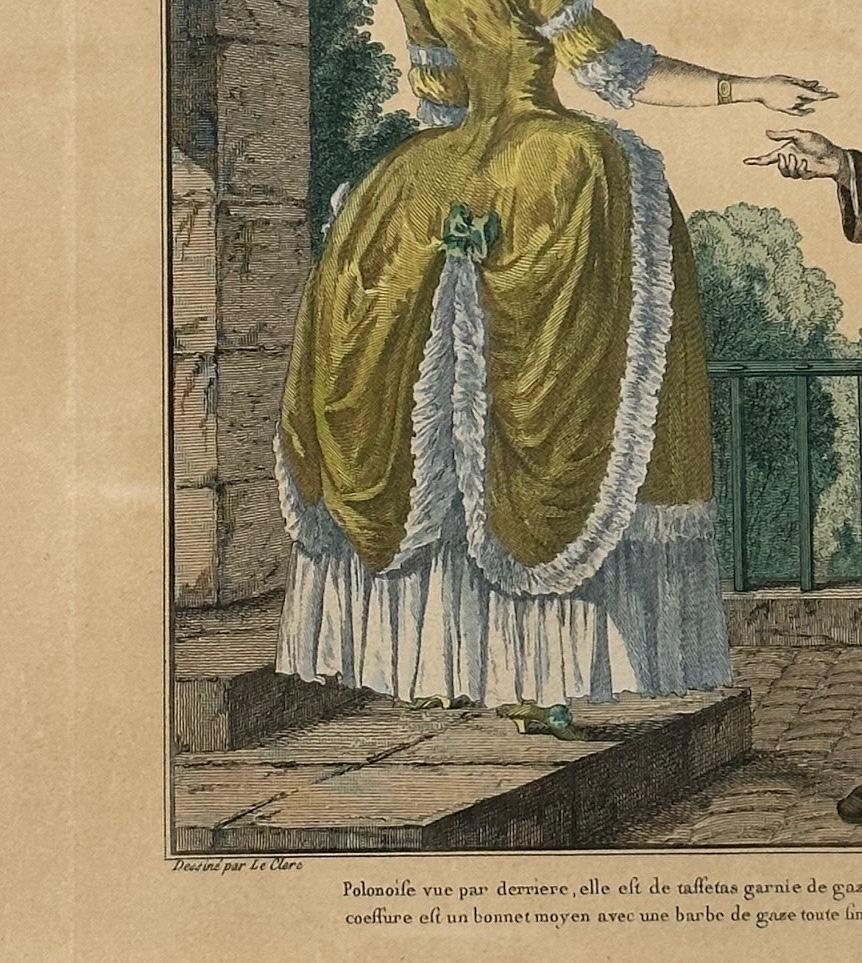 20th Century French Engraving Hand Colored Galerie des Modes Costumes Francais, 1779. For Sale