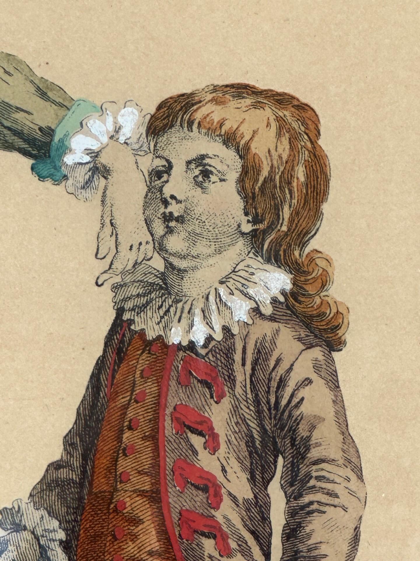 Gravure française colorée à la main Galerie des modes Costumes françaises, 1779 en vente 1