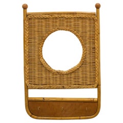French Entry Hall Mirror Key Holder Rattan & Bamboo, circa 1950