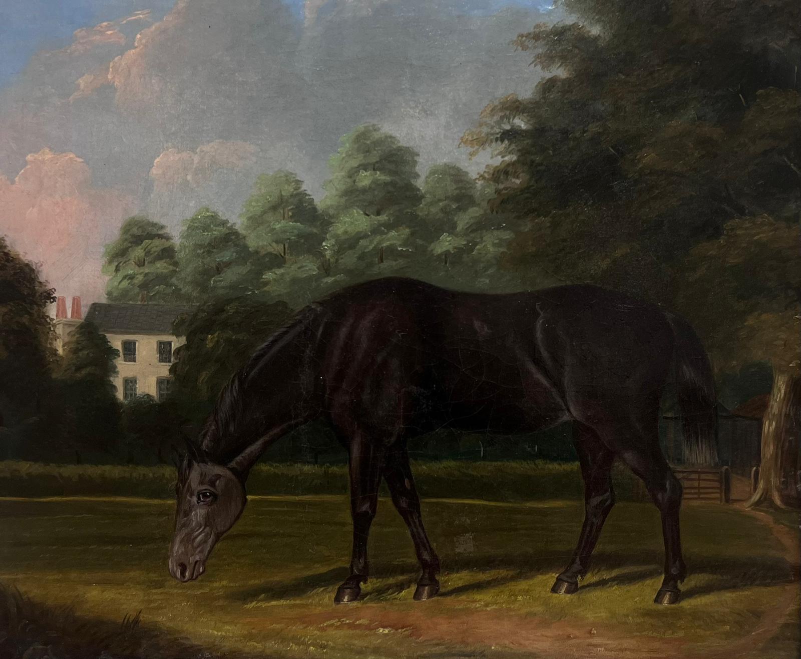 Horse in Country House Landscape
French artist, 19th century
oil on canvas, framed in antique maple wood frame
framed: 25 x 29 inches
board: 20 x 24 inches
provenance: private collection, France
condition: very good and sound condition