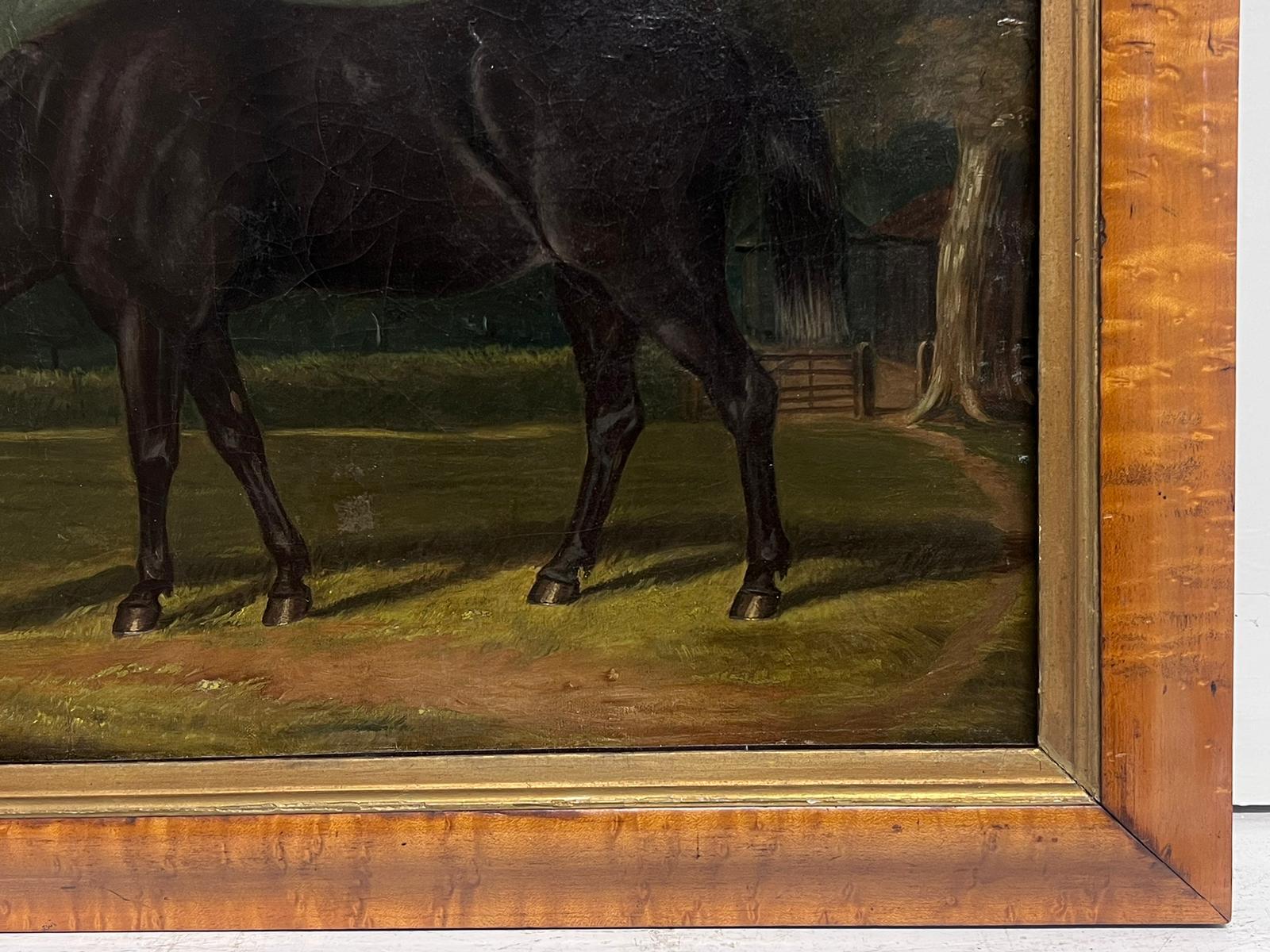 Antique French Oil Painting Horse in Country House & Garden Cornice in legno d'acero 1