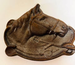 French Equestrian Horse Head Vide-Poche Ashtray Cast Iron circa 1940s