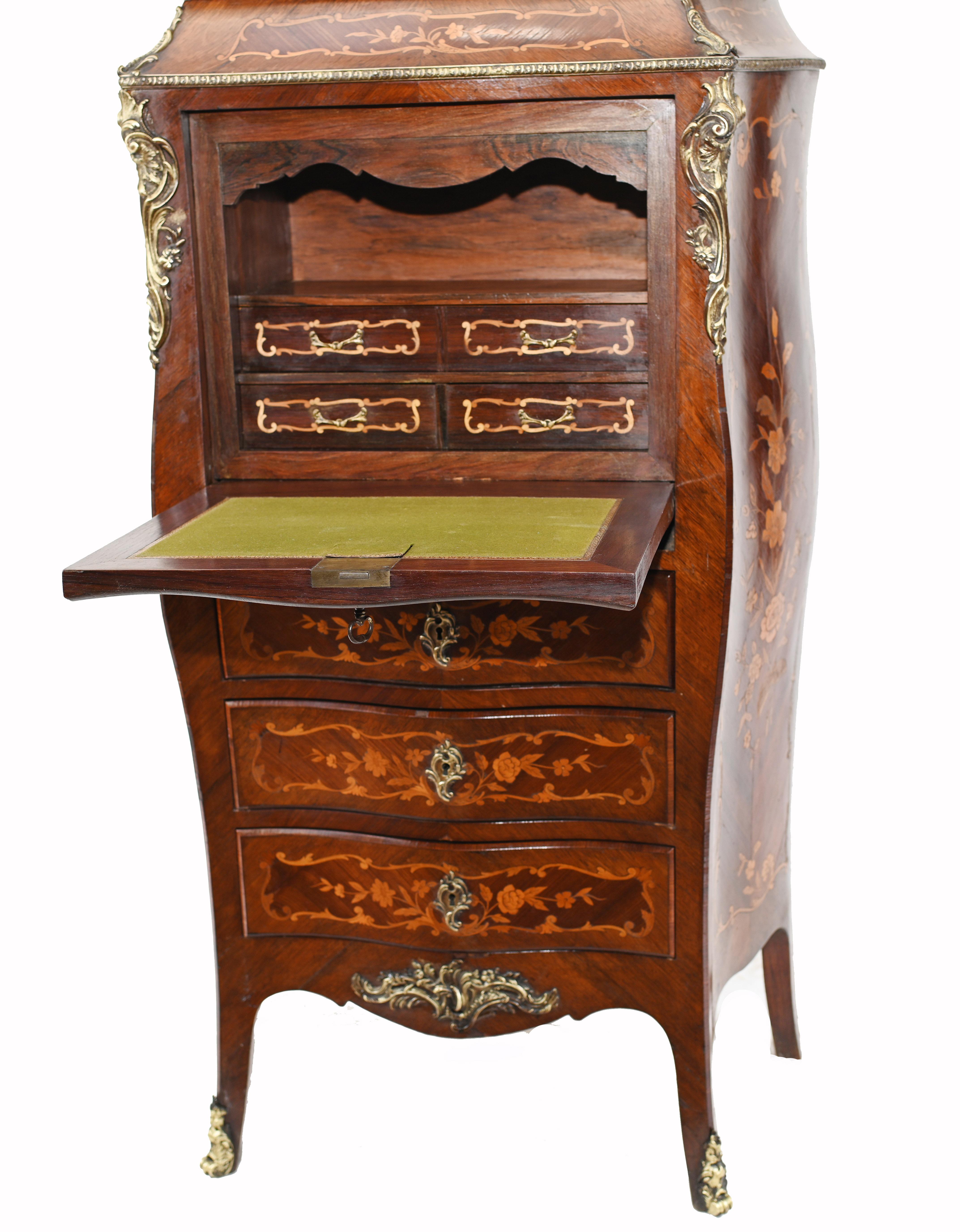 French Escritoire Desk Empire Antique Marquetry Inlay 2