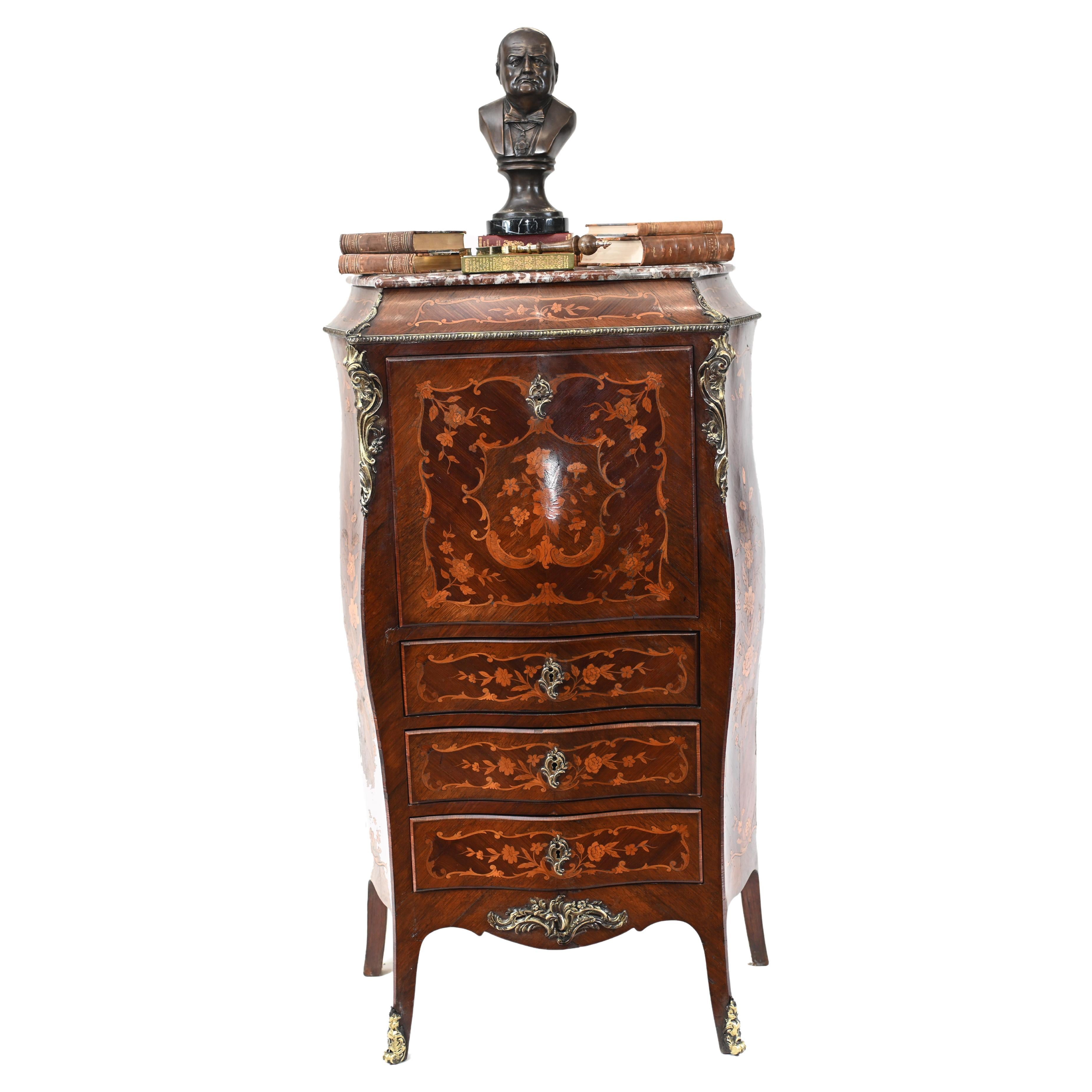 French Escritoire Desk Empire Antique Marquetry Inlay