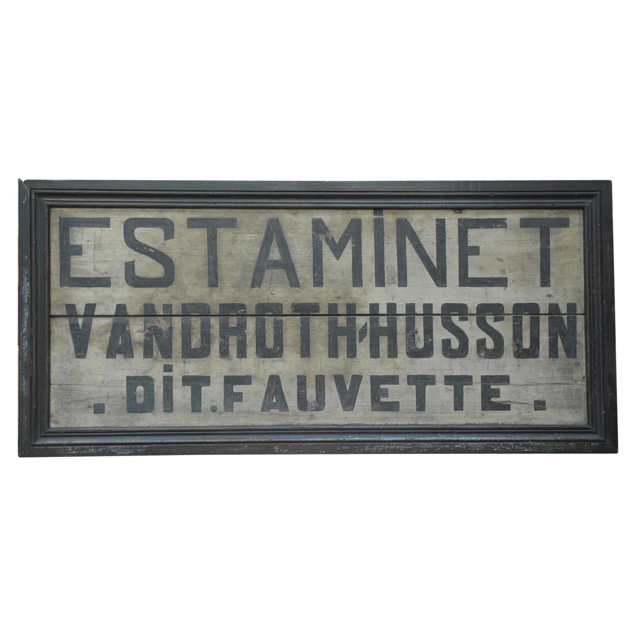 French Estaminet  bar Wood Sign 1950s