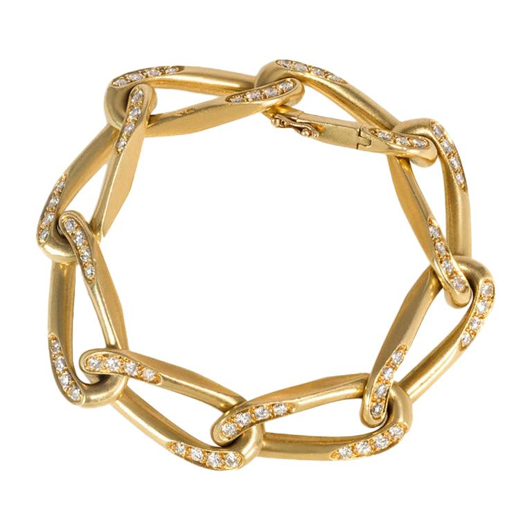 French Estate Gold and Diamond Flat Curb Link Bracelet at 1stDibs