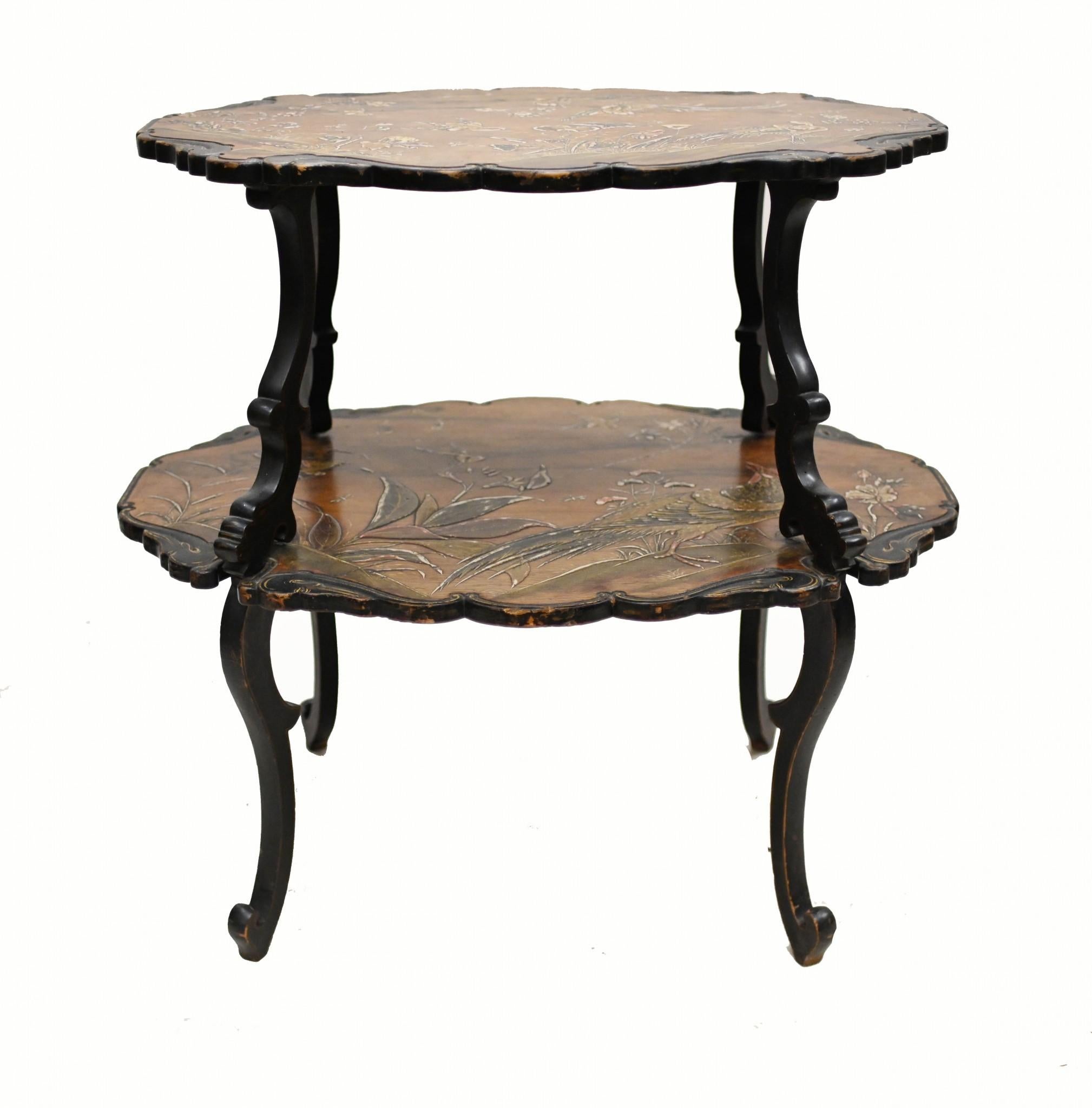 French Etagere Table Japanning Antique 1890 In Good Condition For Sale In Potters Bar, GB
