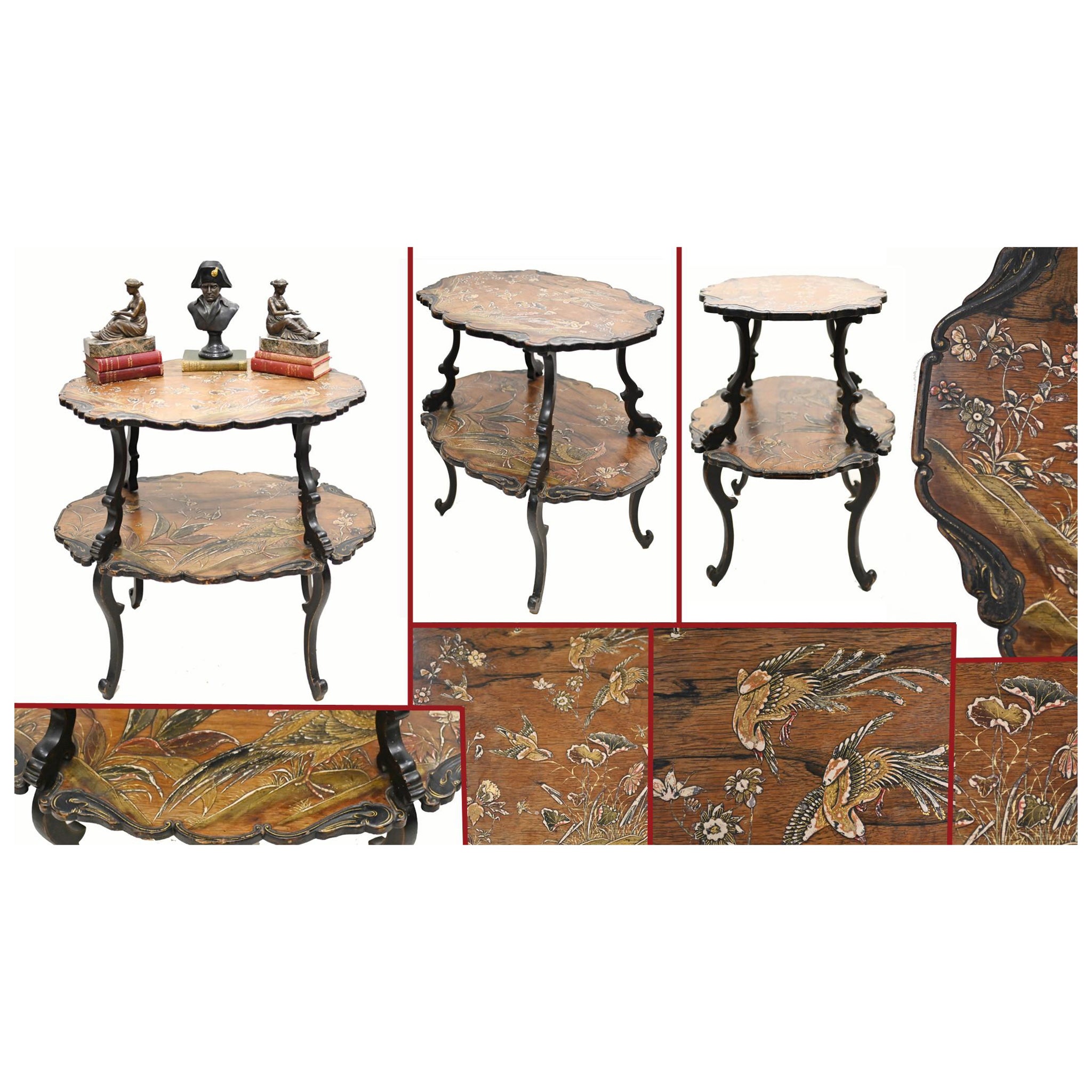 French Etagere Table Japanning Antique 1890 For Sale