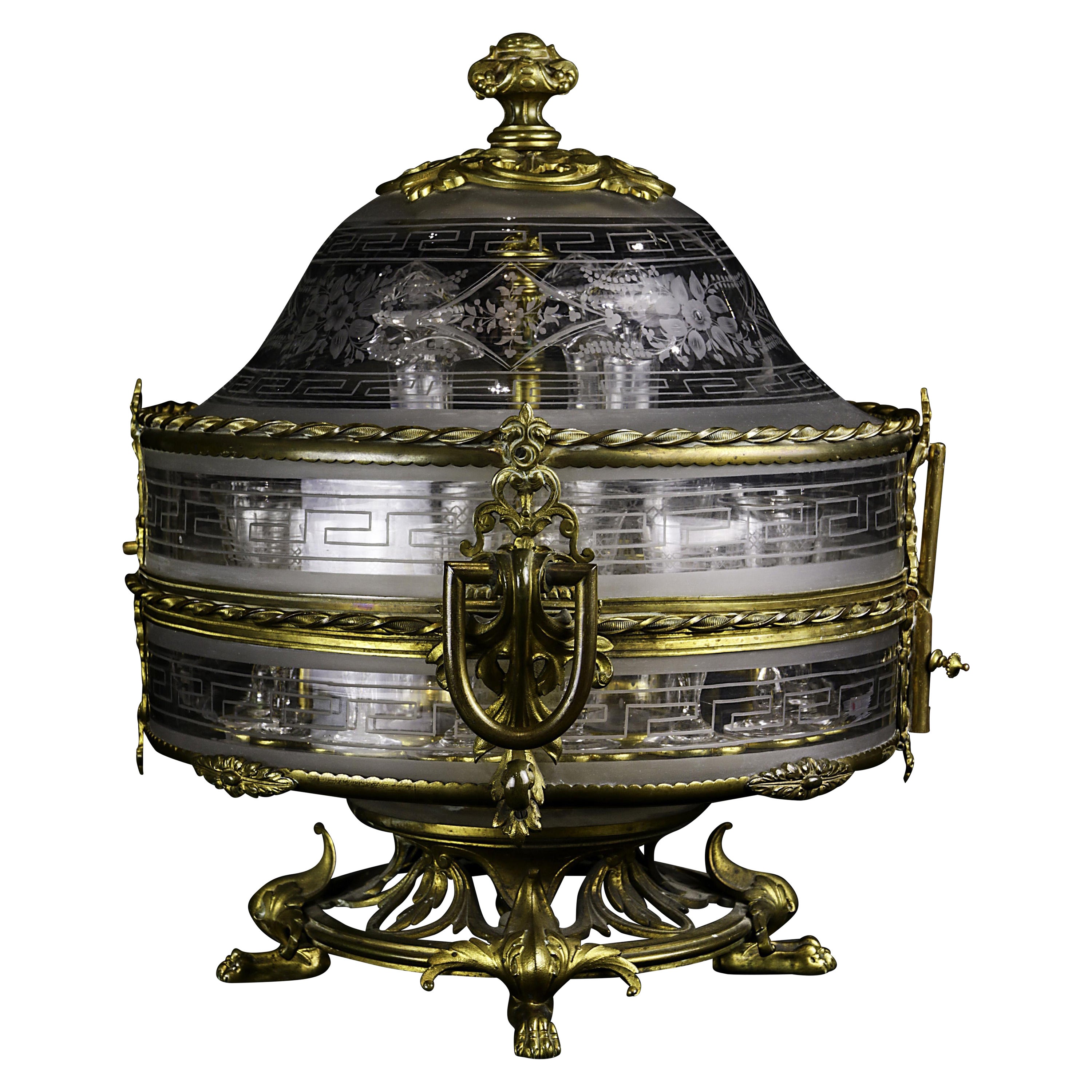 French Etched Glass and Gilt Bronze Tantalus Attributed to Baccarat