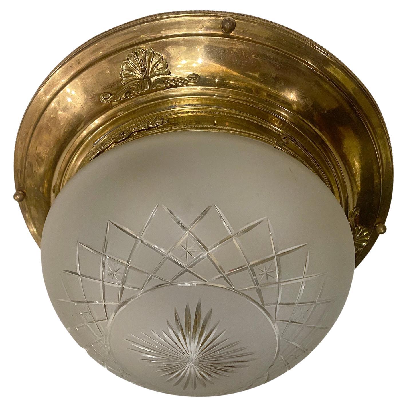 French Etched Glass Flush Mount im Angebot