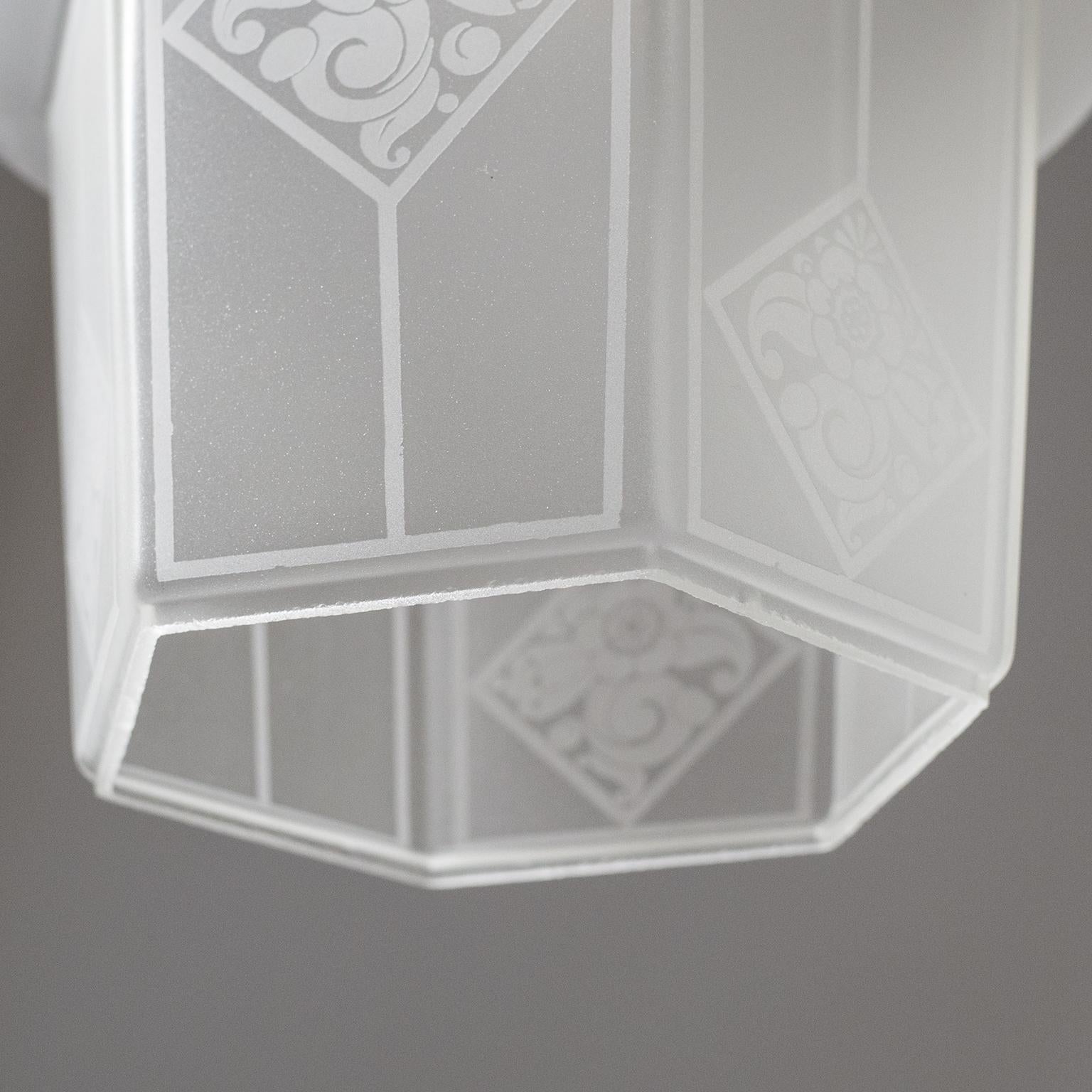 French Etched Glass Lantern, 1940s 5