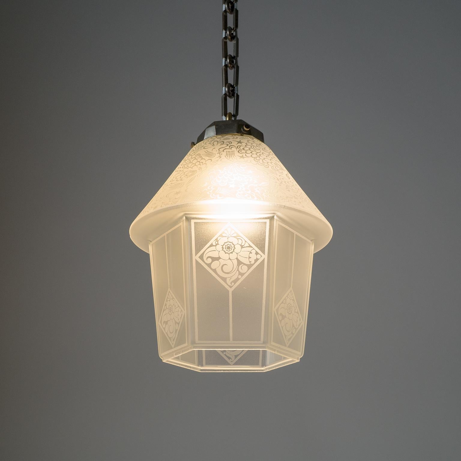 French Etched Glass Lantern, 1940s 6