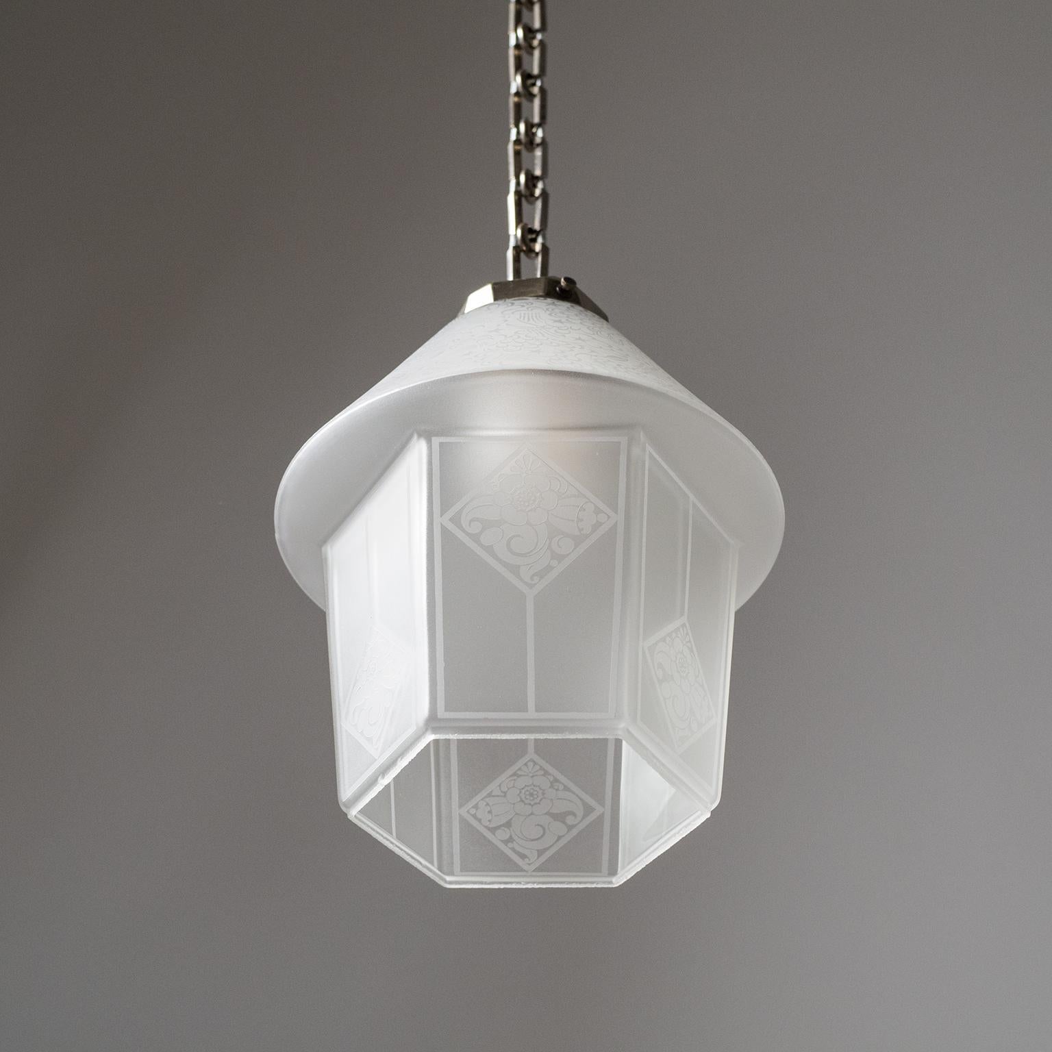 French Etched Glass Lantern, 1940s 7