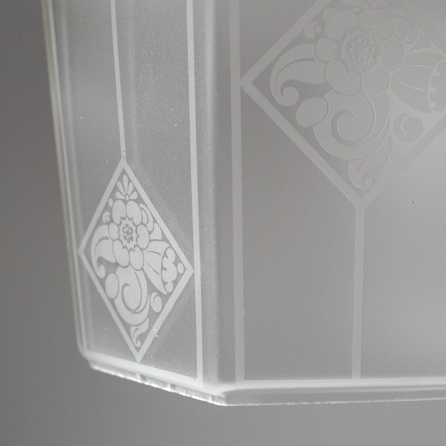 Mid-20th Century French Etched Glass Lantern, 1940s