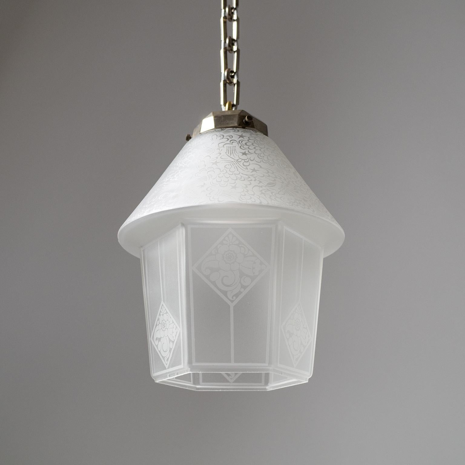 French Etched Glass Lantern, 1940s 3