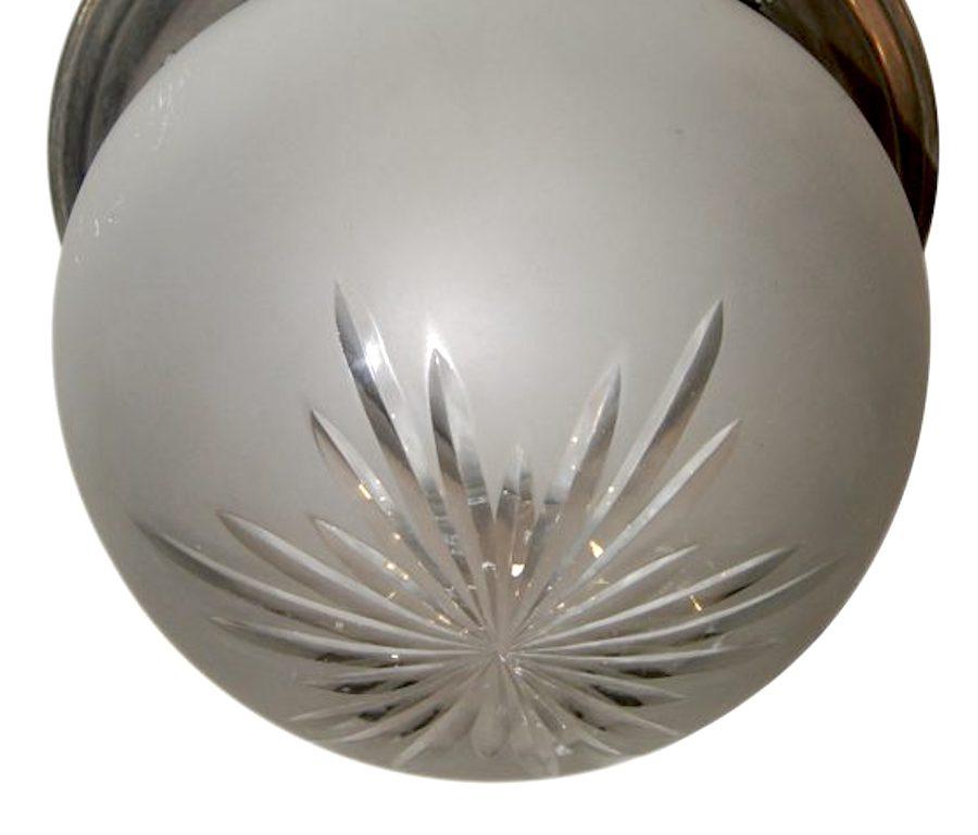 French Etched Glass Light Fixture In Good Condition For Sale In New York, NY
