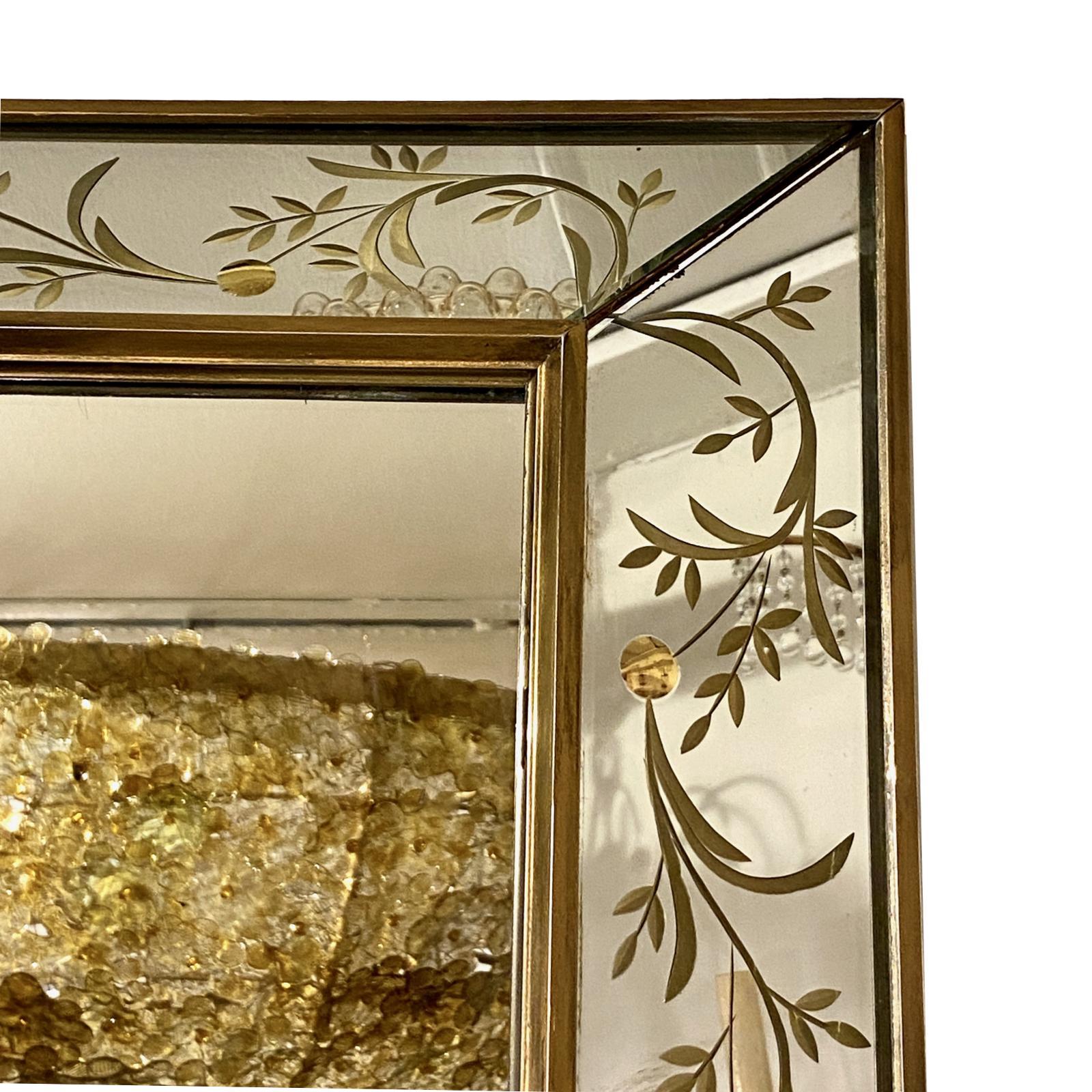 Mid-20th Century French Etched Mirror with Gilt Details