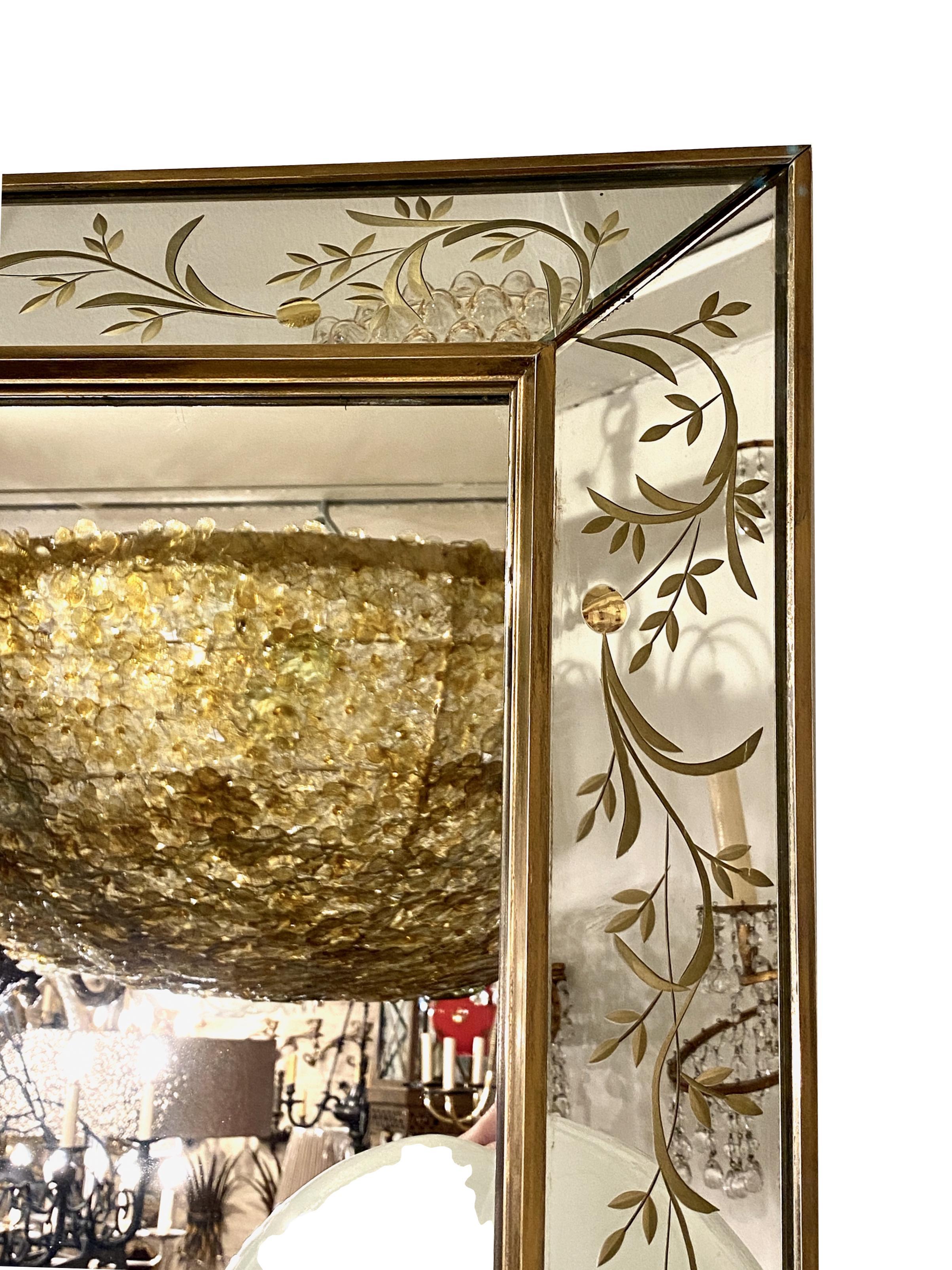 French Etched Mirror with Gilt Details 1