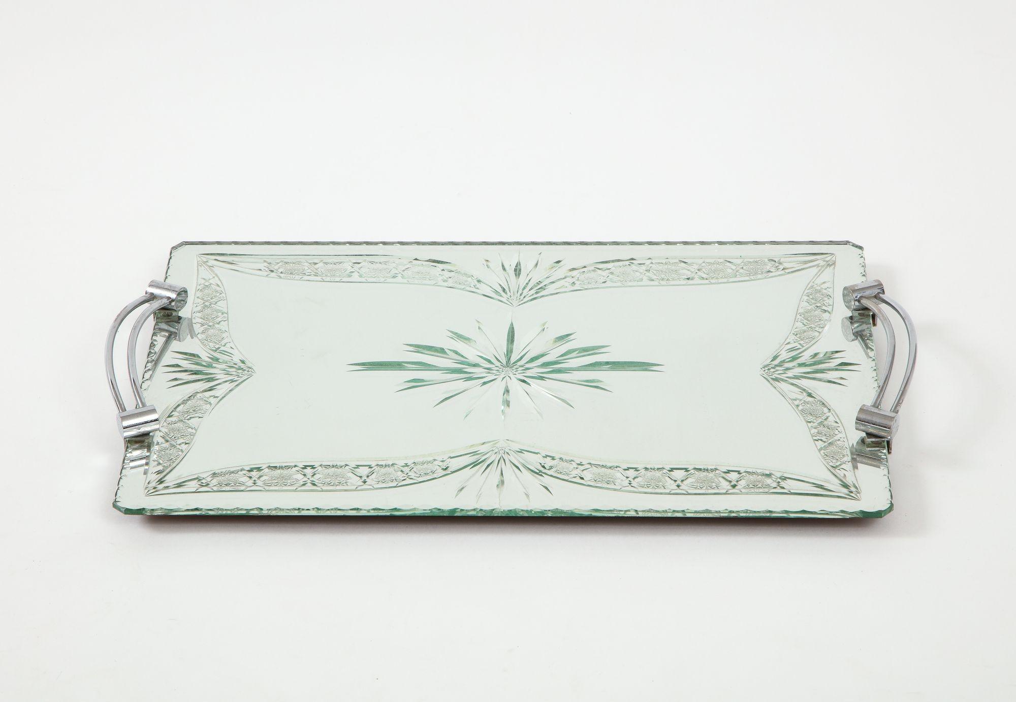 Women's or Men's French Etched Mirrored Tray For Sale