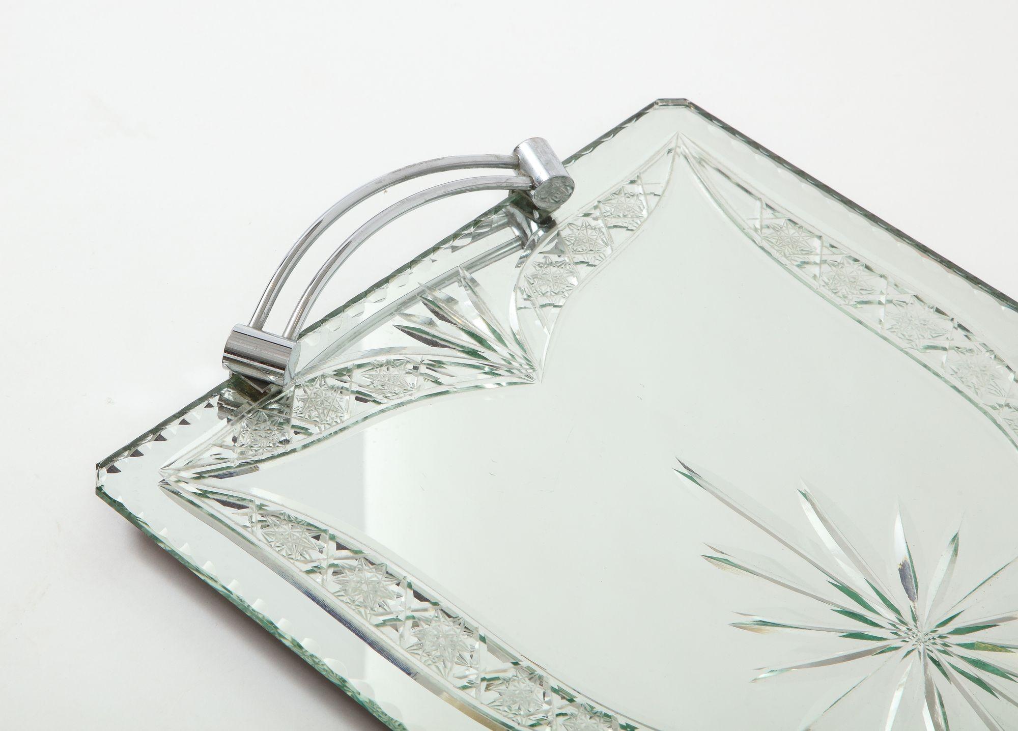 French Etched Mirrored Tray For Sale 1