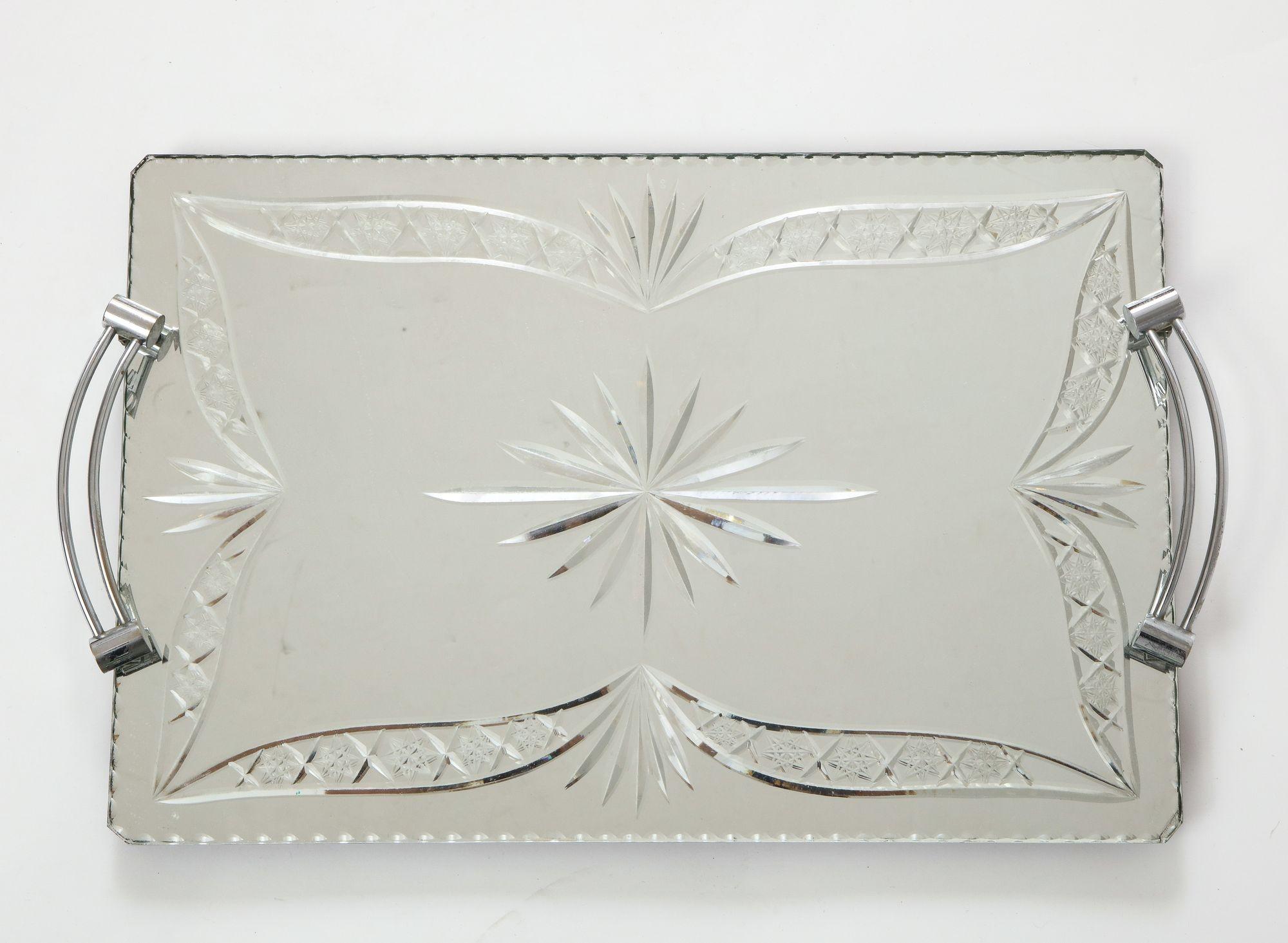 French Etched Mirrored Tray For Sale 2