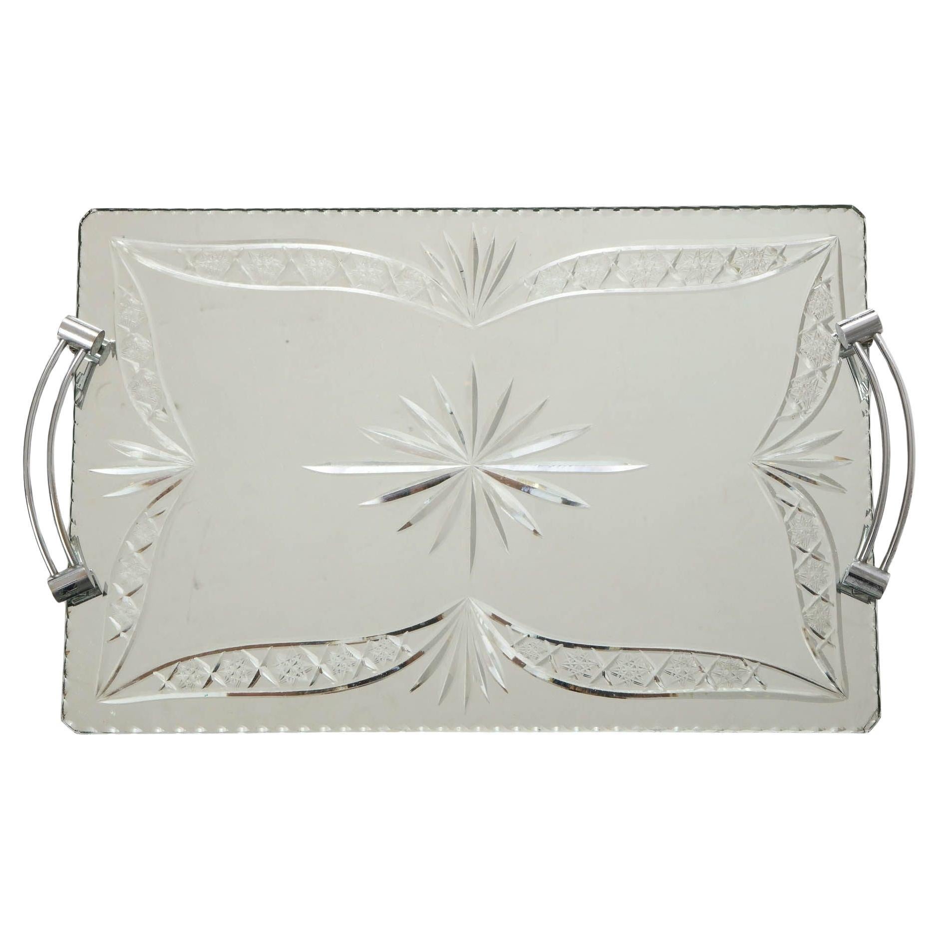 French Etched Mirrored Tray For Sale
