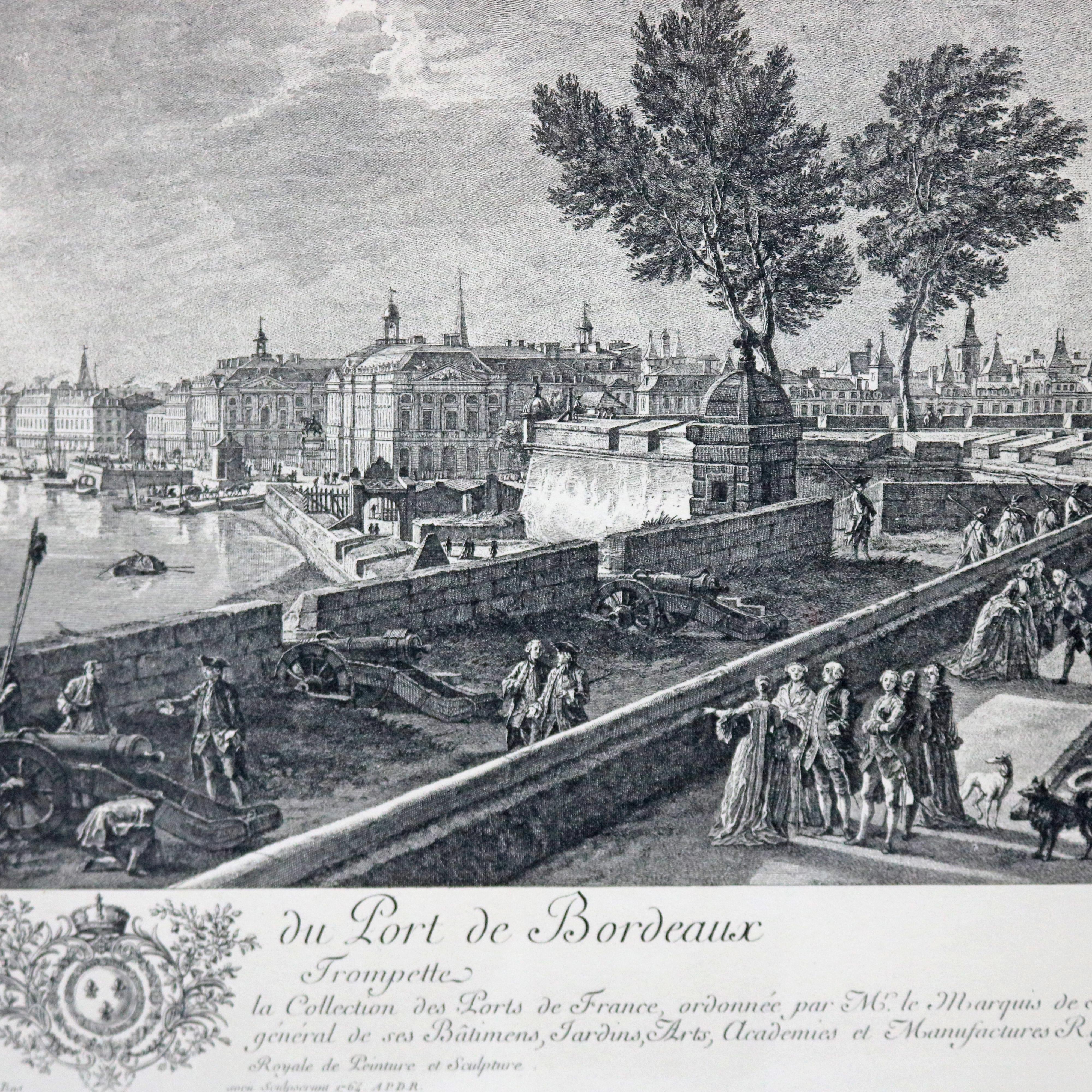 French Etching Print of City and Port of Bordeaux After J. Vernet, France In Good Condition In Big Flats, NY