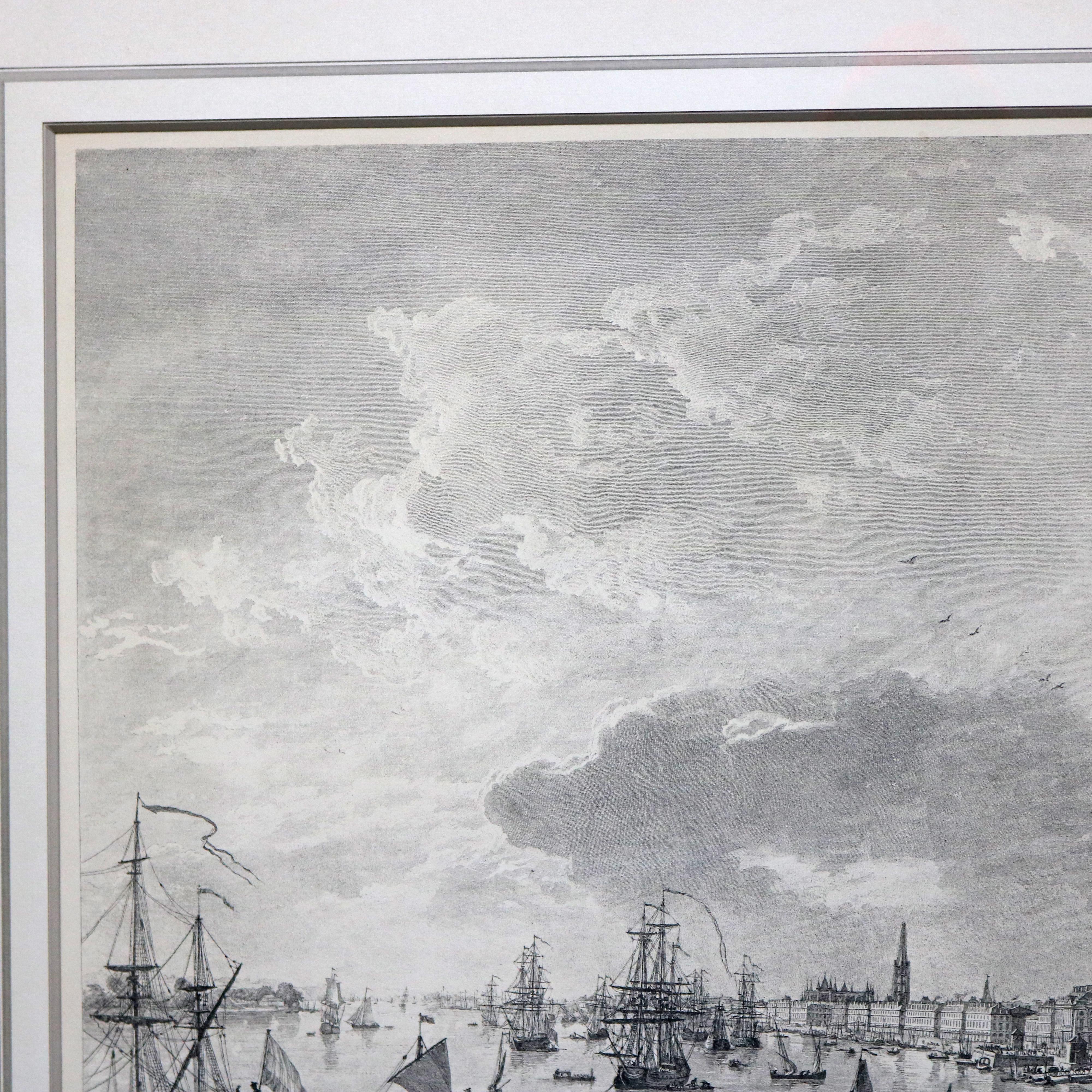 Paper French Etching Print of City and Port of Bordeaux After J. Vernet, France