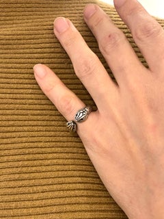 French Etruscan Revival Snakes Cuff Ring in Solid .925 Sterling Silver