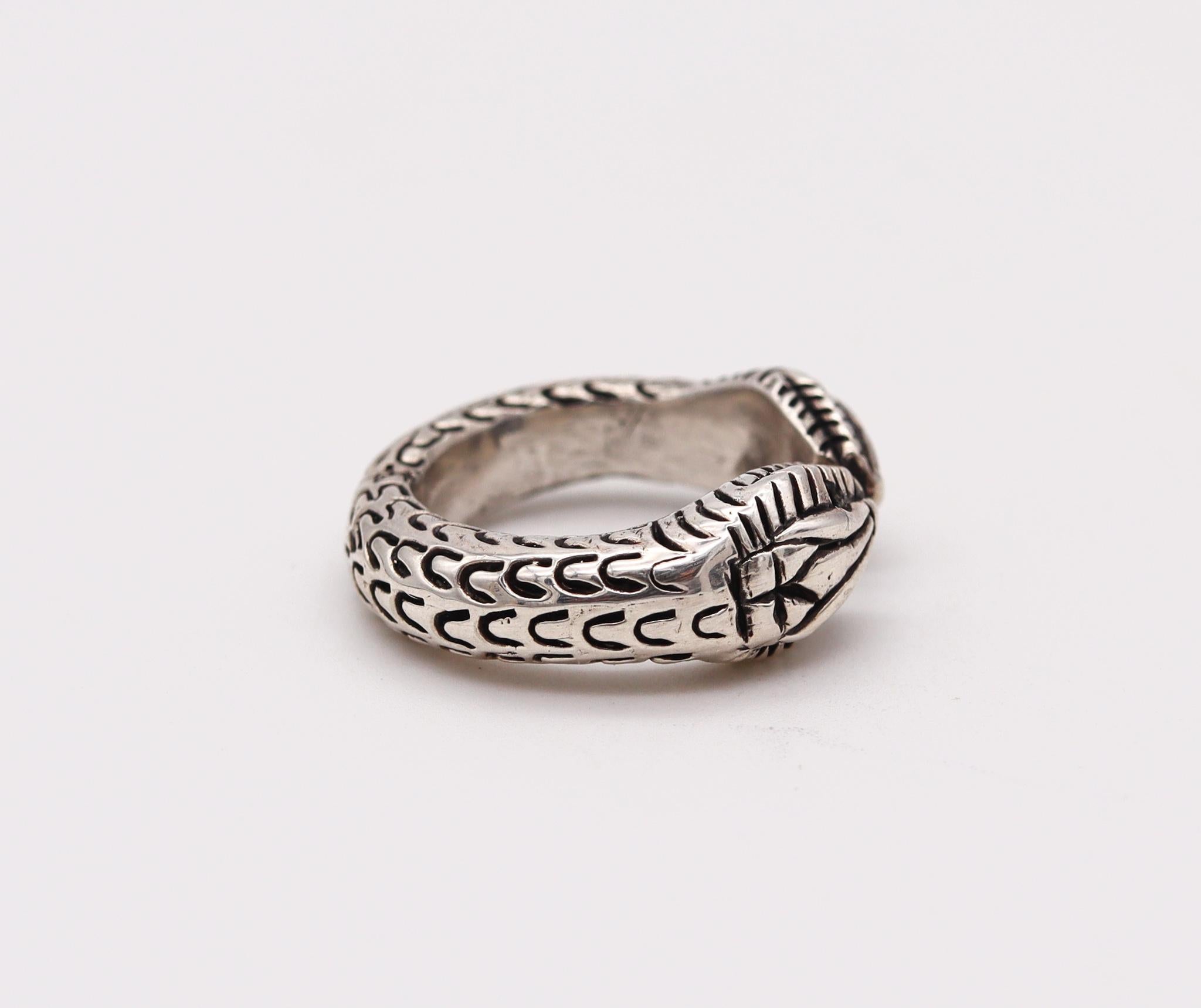 French Etruscan Revival Snakes Cuff Ring in Solid .925 Sterling Silver In Excellent Condition For Sale In Miami, FL