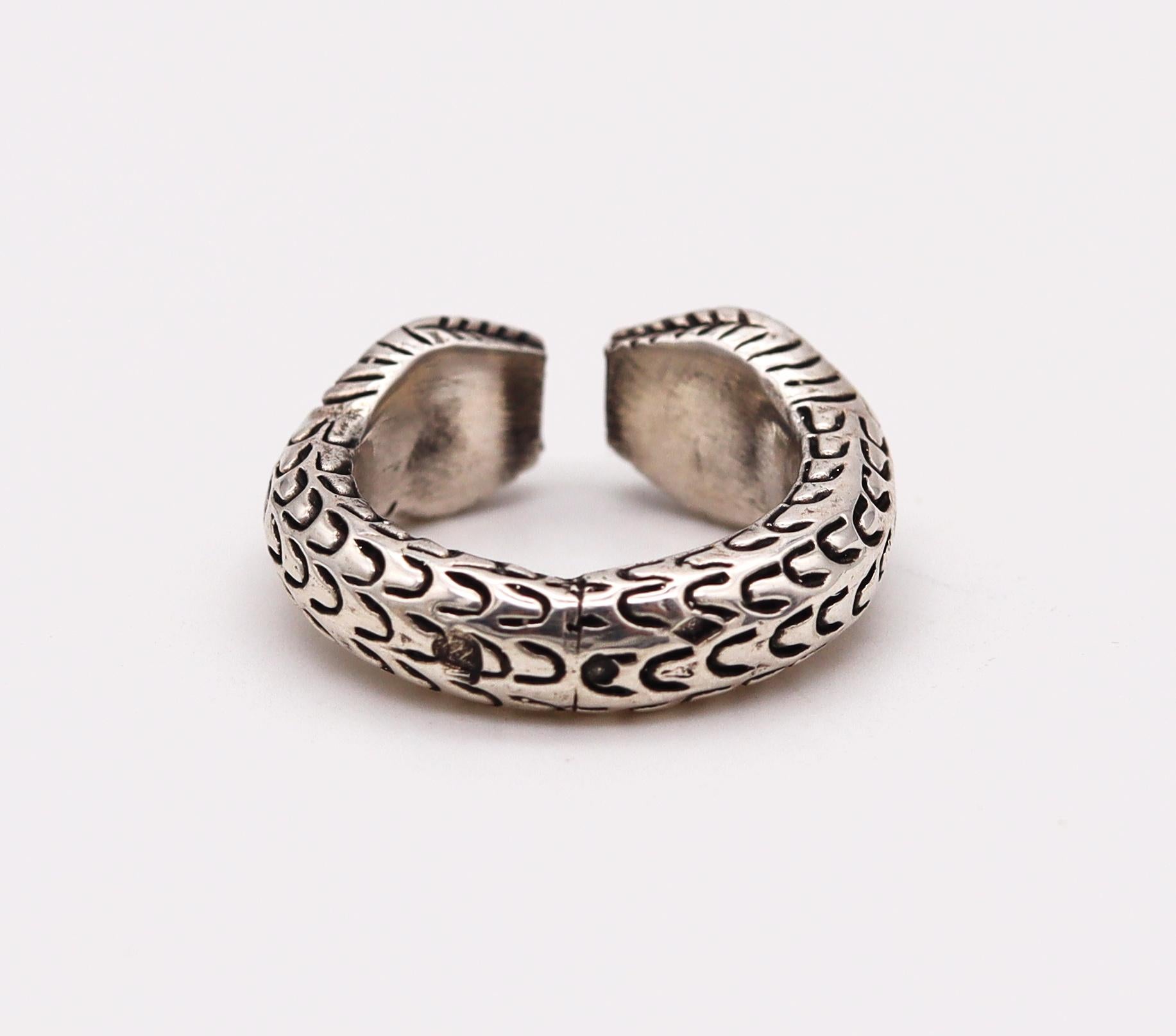 Women's or Men's French Etruscan Revival Snakes Cuff Ring in Solid .925 Sterling Silver For Sale