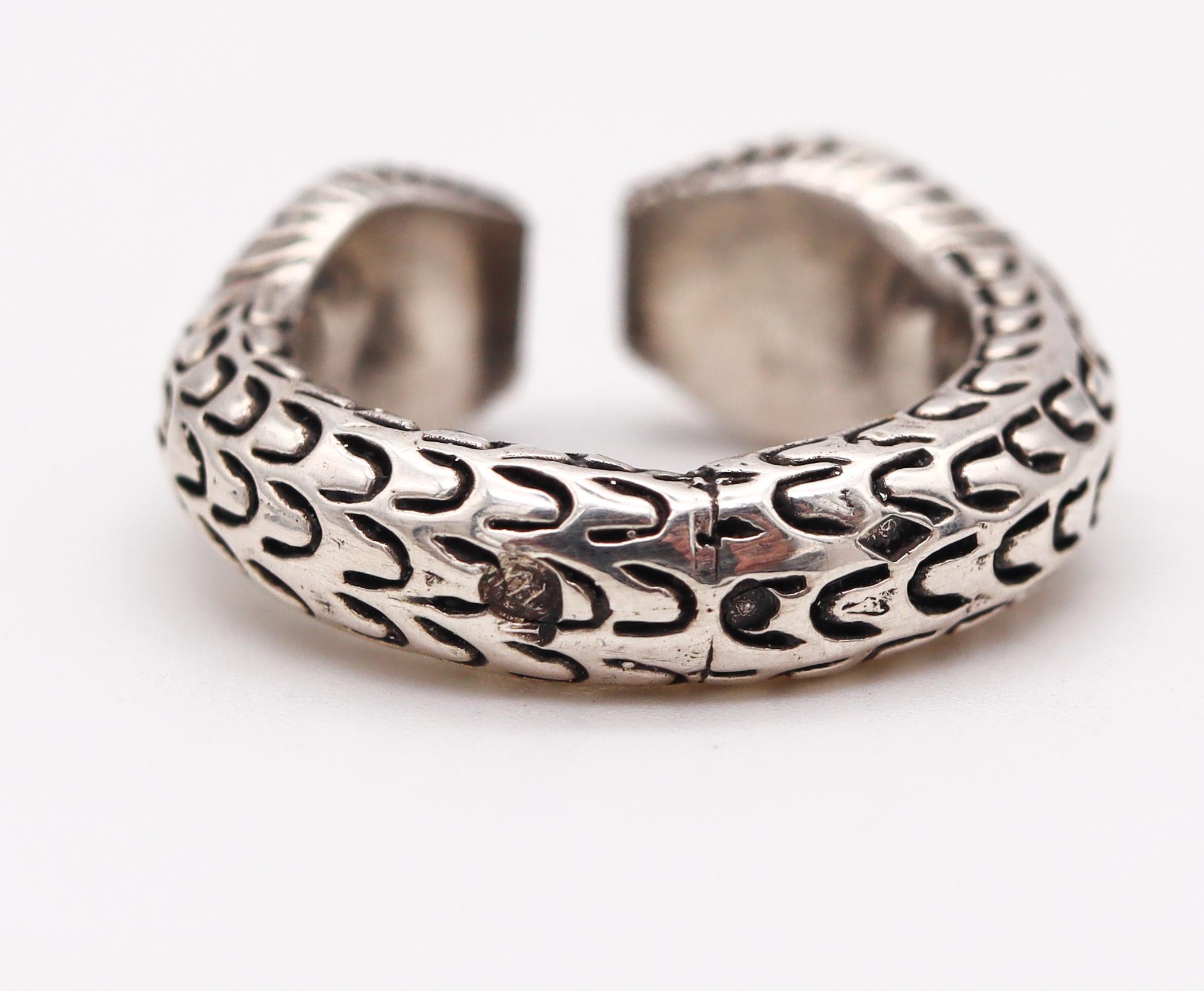 French Etruscan Revival Snakes Cuff Ring in Solid .925 Sterling Silver For Sale 1