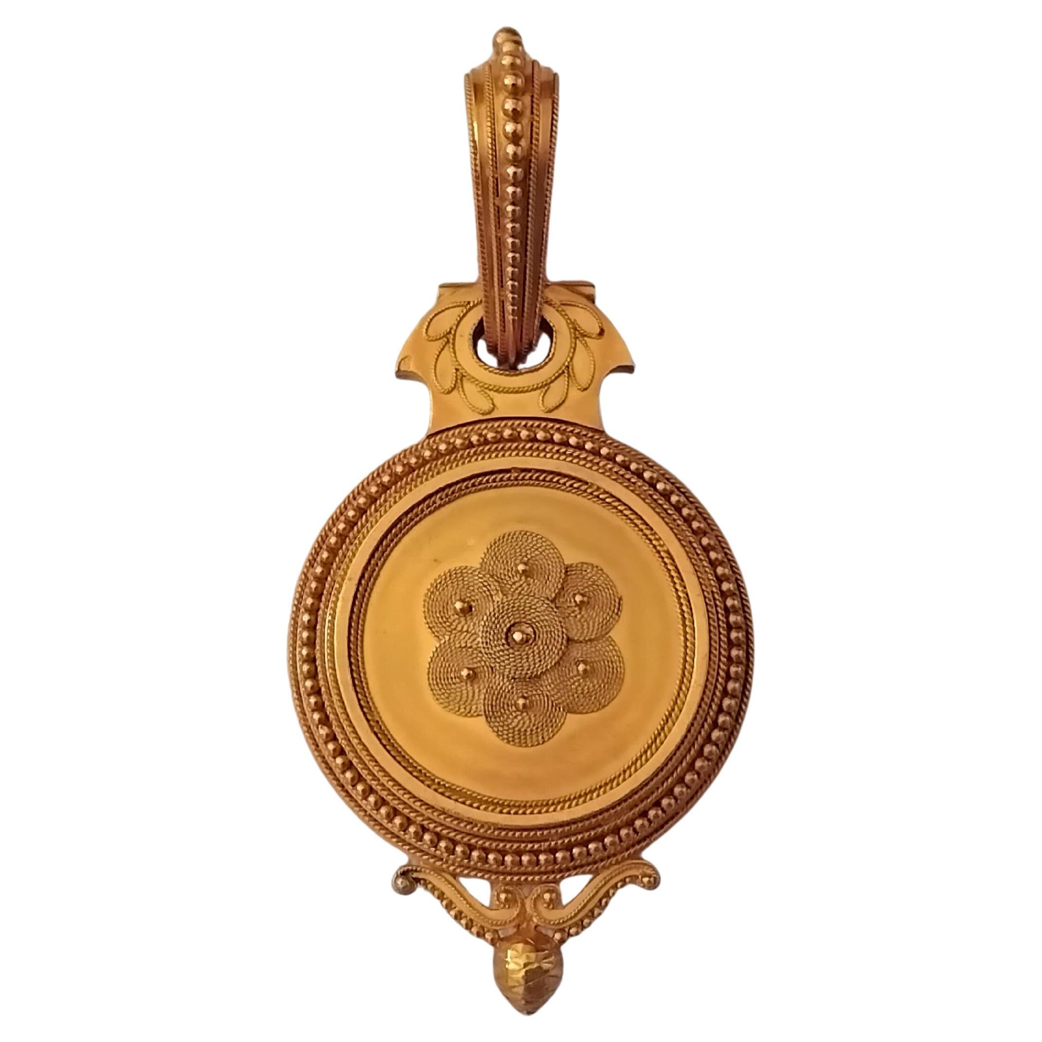 French Etruscan Revival Yellow Gold Secret Locket Attr Eugene Fontenay