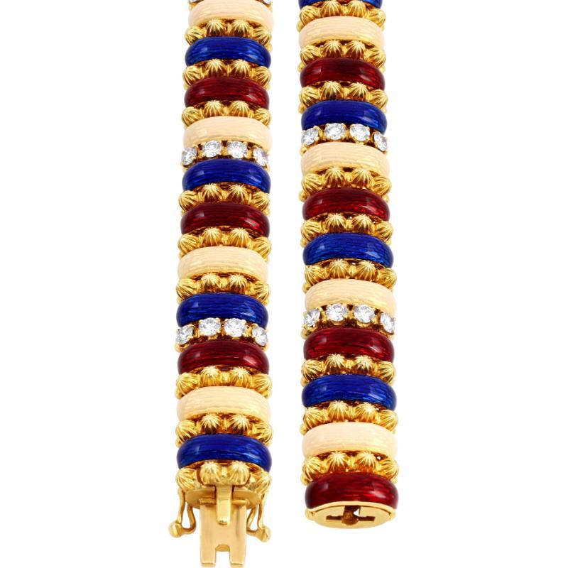 French European Enamel Stations and Diamond Yellow Gold Bracelet For Sale 4