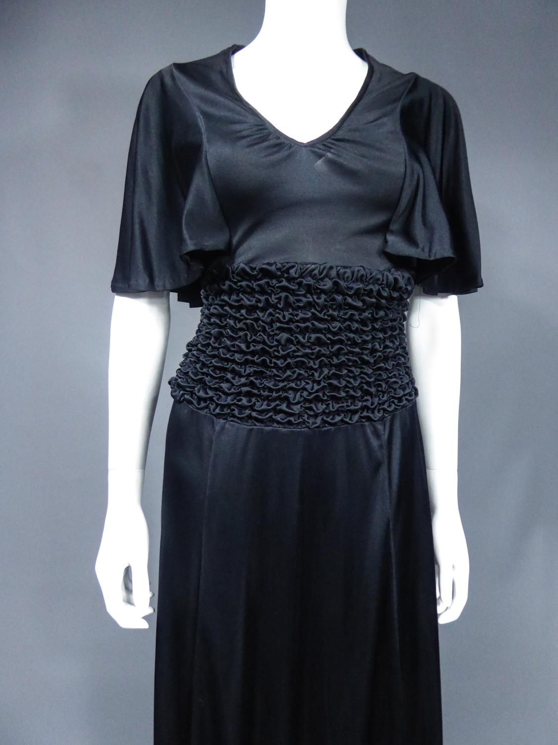 Black French Evening Dress in Smocked Jersey Circa 1990 For Sale