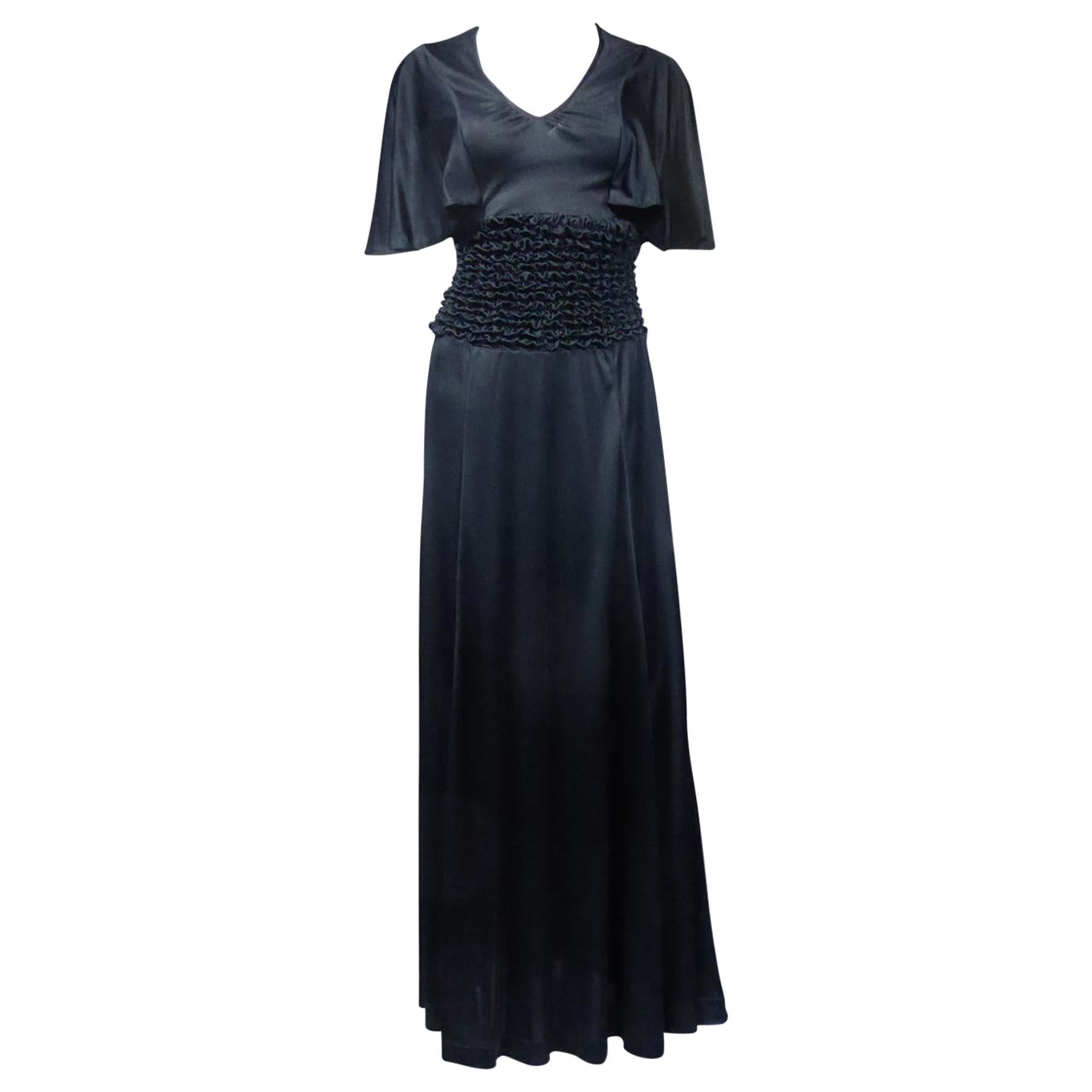 Robe de soirée française en jersey smocké Circa 1990