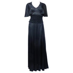 Robe de soirée française en jersey smocké Circa 1990