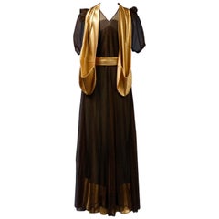 French Evening Dress in Tulle net and Goffered Satin Silk Circa 1930/1940