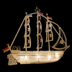 French Exceptional Ship Chandelier in crystal and gilt metal