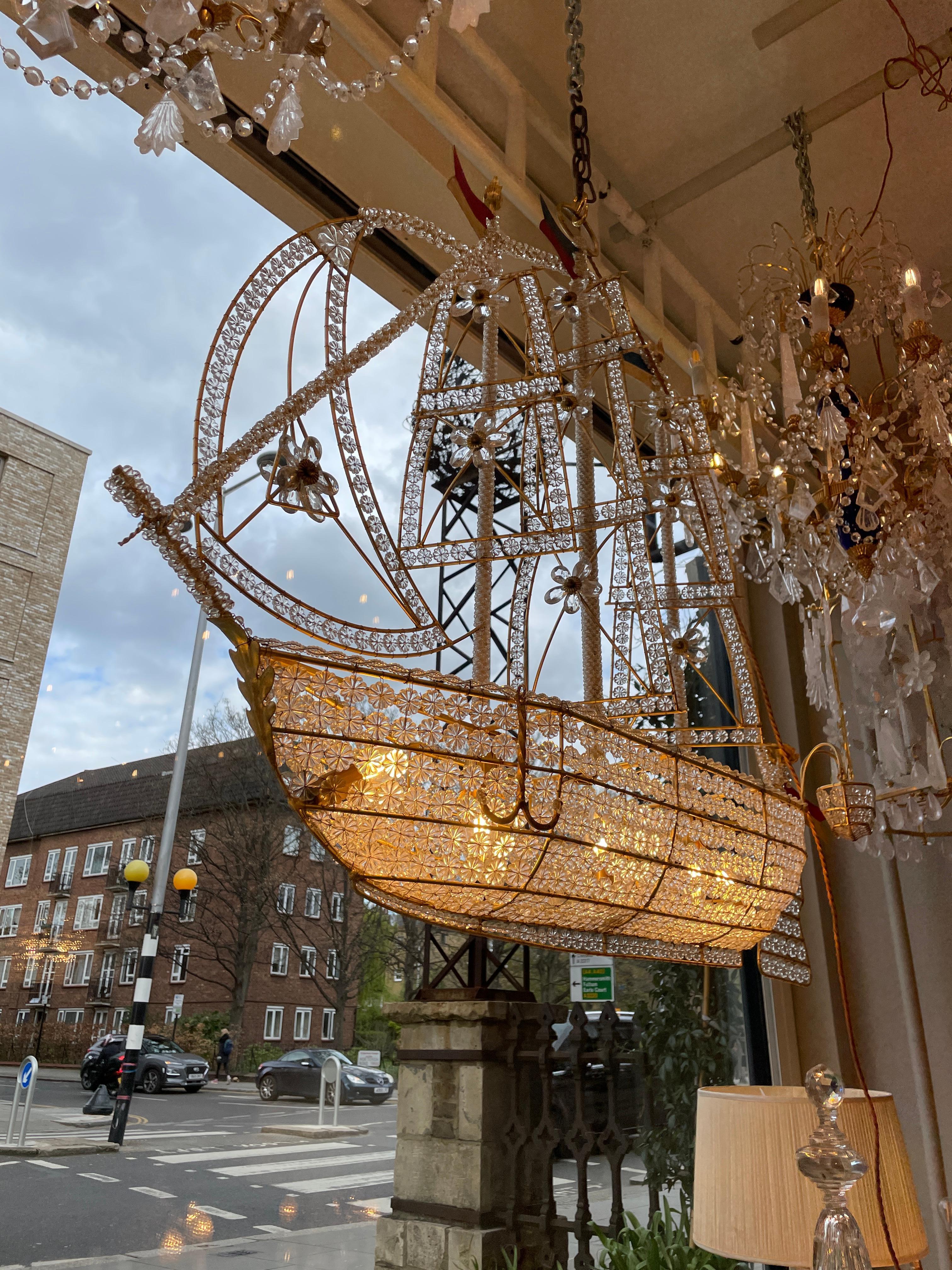 20th Century French Exceptional Ship Chandelier in crystal and gilt metal