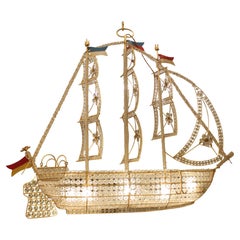 French Exceptional Ship Chandelier in crystal and gilt metal